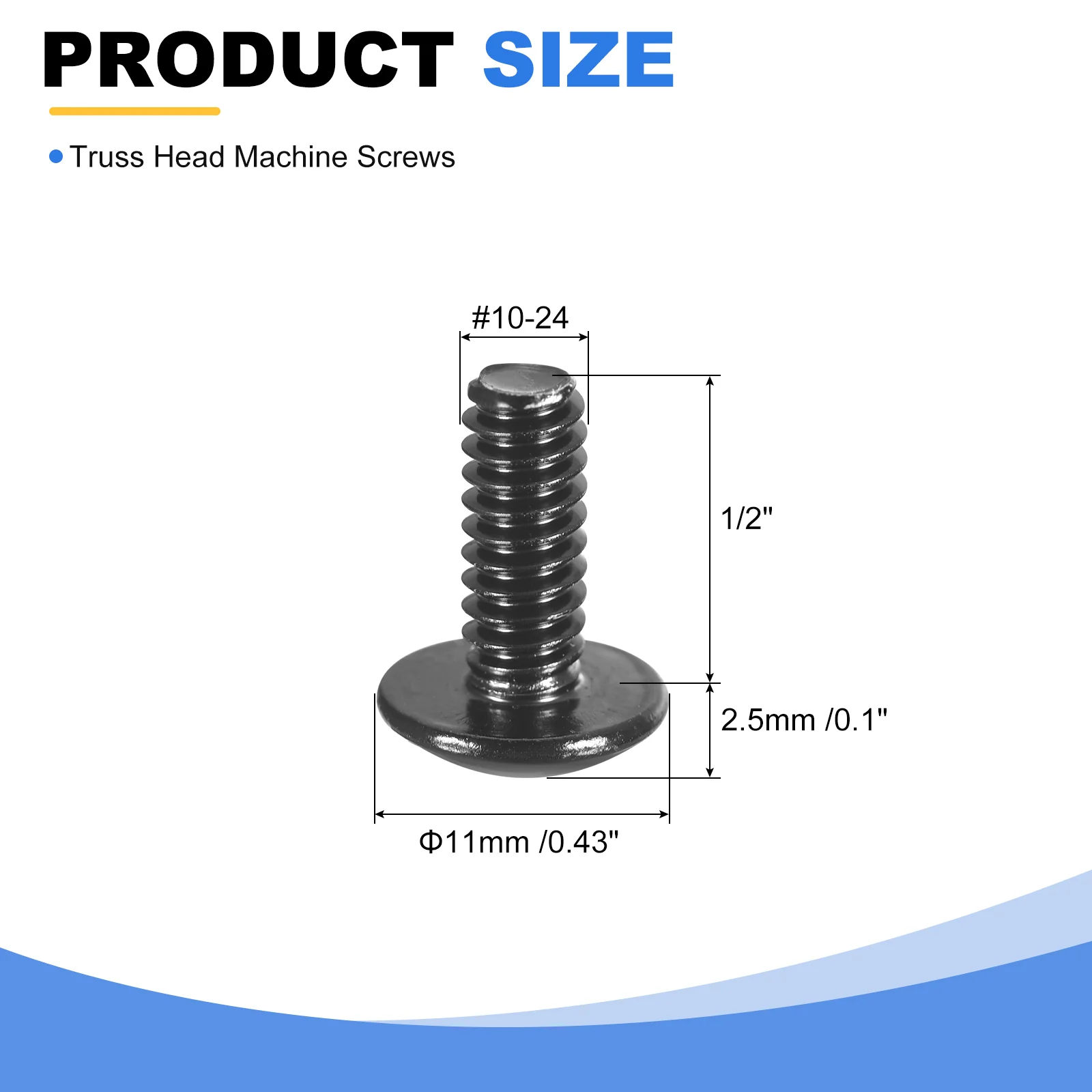 Uxcell #10-24 x 1/2" Truss Head Machine Screws, 304 Stainless Steel, Black, 100 Pcs - Image 2