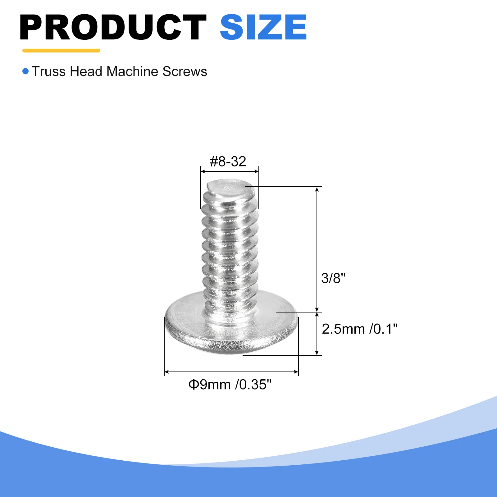 Uxcell #8-32 x 3/8" Truss Head Phillips Machine Screws, Full Thread, Phillips Drive, 304 Stainless Steel 18-8, Quantity 100 - Image 2