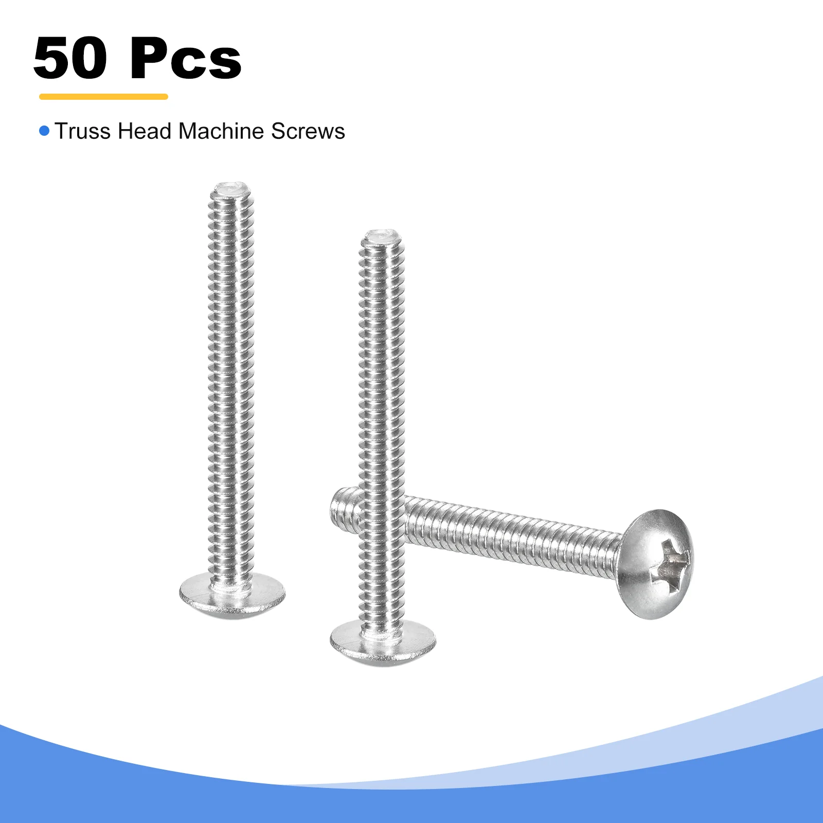 Uxcell #6-32 x 1-1/4" Truss Head Phillips Machine Screws, Full Thread, Phillips Drive, 304 Stainless Steel 18-8, Quantity 50 - Image 3