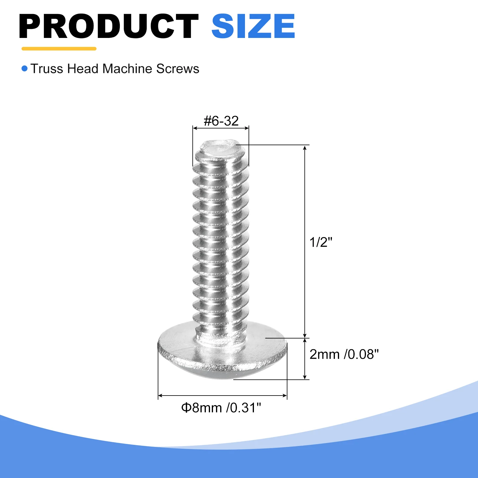 Uxcell #6-32 x 1/2" Truss Head Phillips Machine Screws, Full Thread, Phillips Drive, 304 Stainless Steel 18-8, Quantity 50 - Image 2
