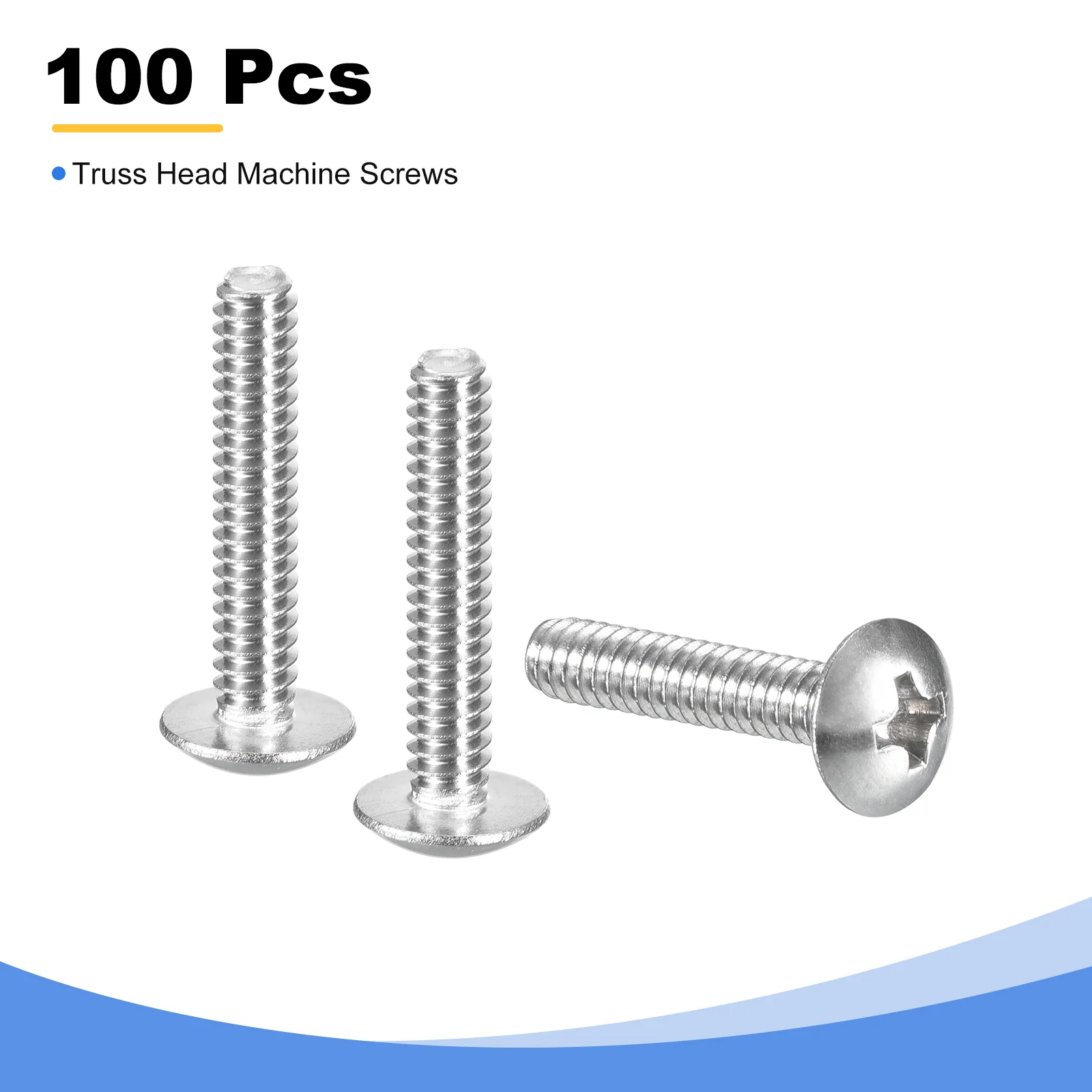 Uxcell #6-32 x 3/4" Truss Head Phillips Machine Screws, Full Thread, Phillips Drive, 304 Stainless Steel 18-8, Quantity 100 - Image 3