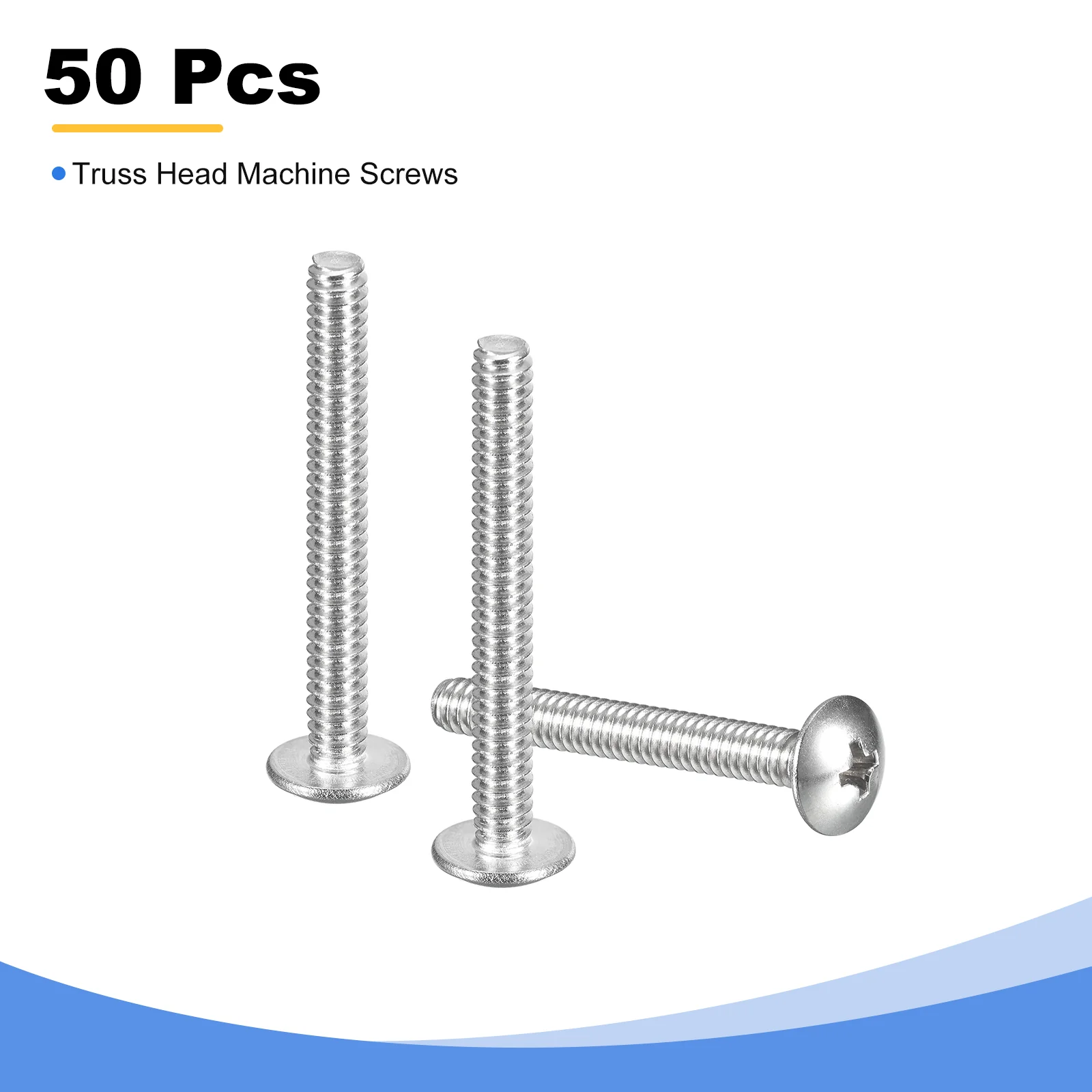 Uxcell #8-32 x 1-1/4" Truss Head Phillips Machine Screws, Full Thread, Phillips Drive, 304 Stainless Steel 18-8, Quantity 50 - Image 3