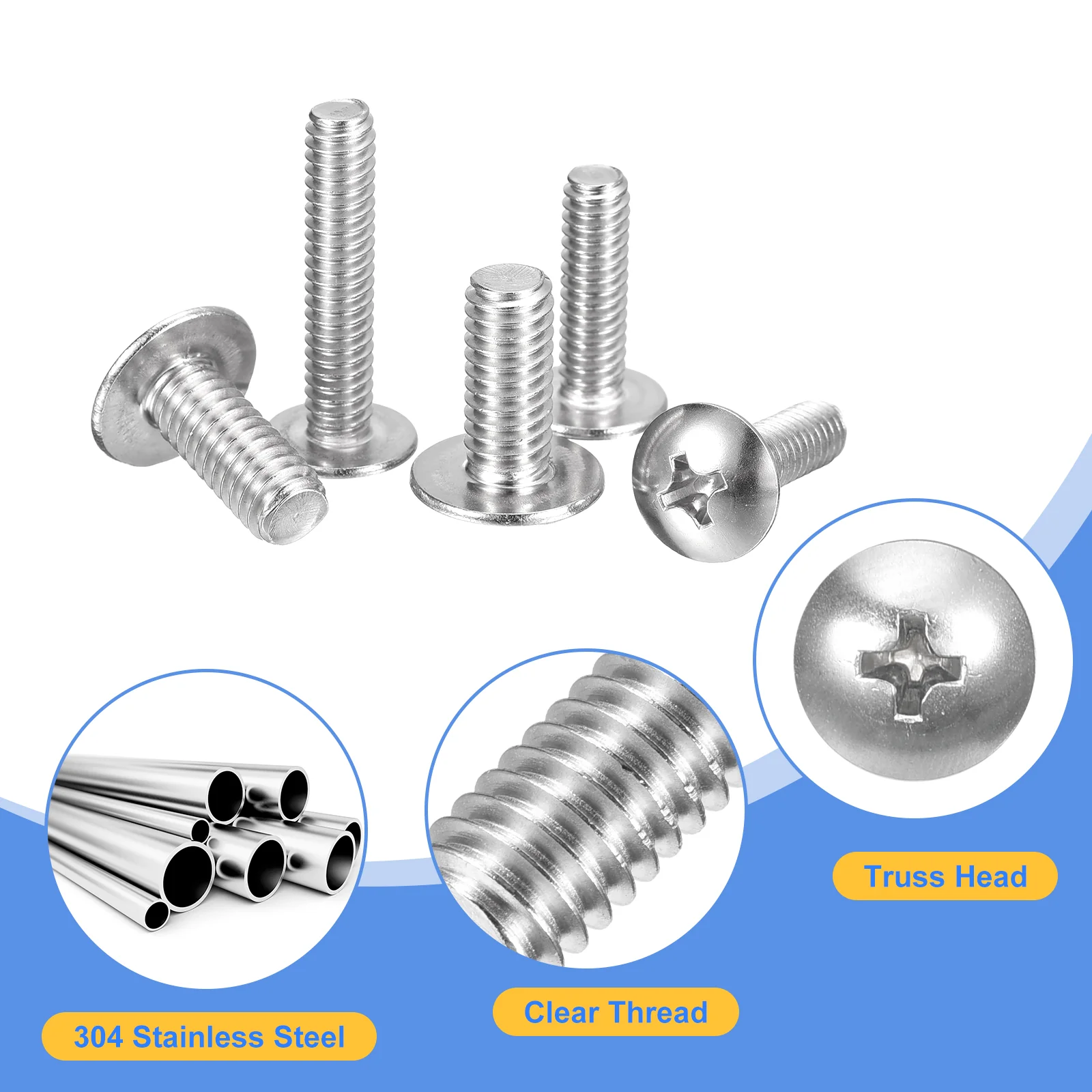 Uxcell #8-32 x 3/4" Truss Head Phillips Machine Screws, Full Thread, Phillips Drive, 304 Stainless Steel 18-8, Quantity 100 - Image 4