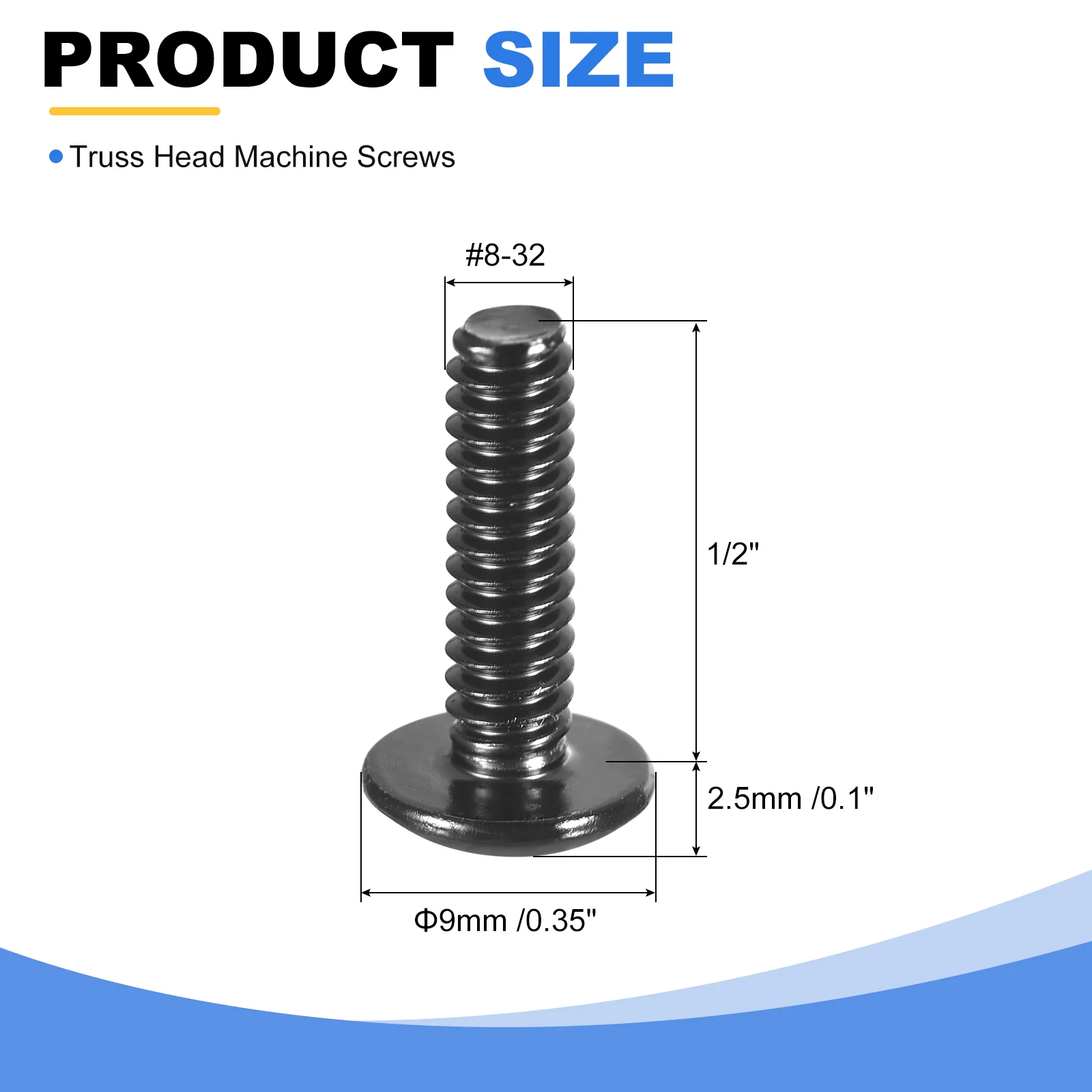 Uxcell #8-32 x 1/2" Truss Head Phillips Machine Screws, 100 Pcs 304 Stainless Steel - Image 2