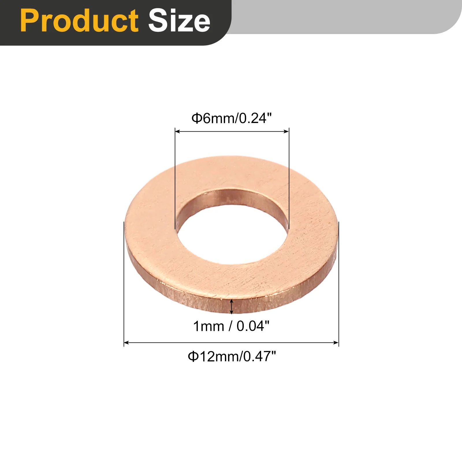 Uxcell M6 Flat Washer, 36 Pcs Copper Ring Flat Washers 12mm OD 1mm Thick Metal Sealing Gasket Ring for Screws Bolts Nuts - Image 2