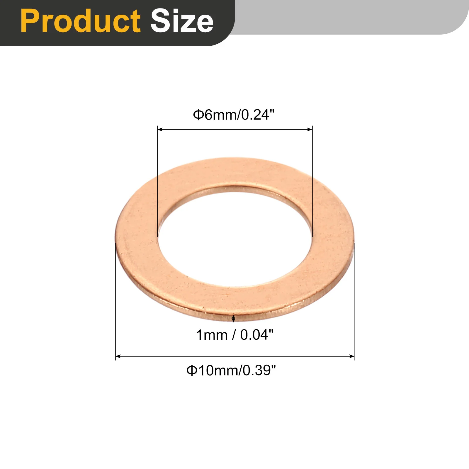 Uxcell M6 Flat Washer, 36 Pcs Copper Ring Flat Washers 10mm OD 1mm Thick Metal Sealing Gasket Ring for Screws Bolts Nuts - Image 2