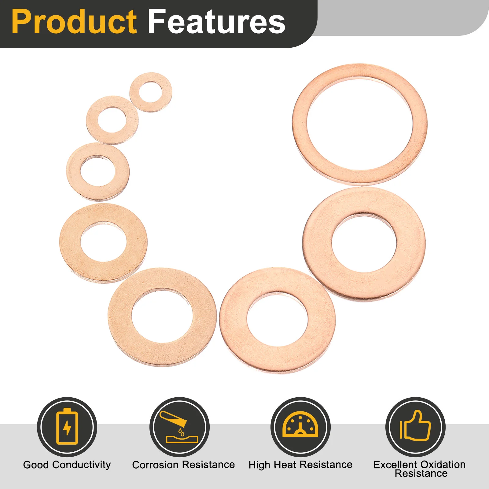 Uxcell M10 Flat Washer, 26Pcs Copper Ring Washer 14mm OD 1.5mmThick Sealing Gasket Ring - Image 4
