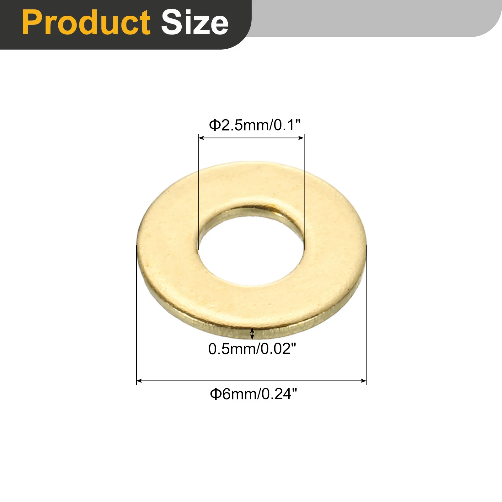 Uxcell M2.5 Flat Washer, 360Pcs Brass Ring Washer 6mm OD 0.5mmThick Sealing Gasket Ring - Image 2