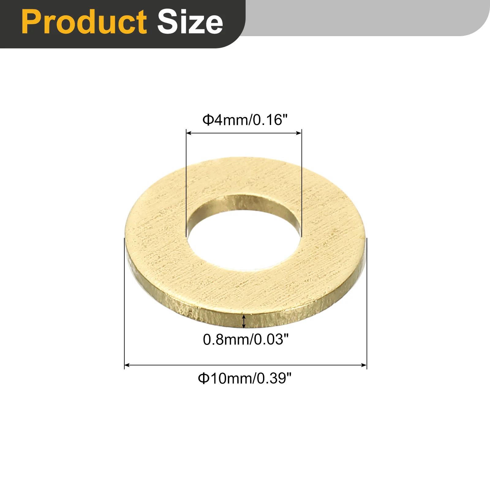 Uxcell M4 Flat Washer, 120Pcs Brass Ring Washer 10mm OD 0.8mm Thick Sealing Gasket Ring - Image 2