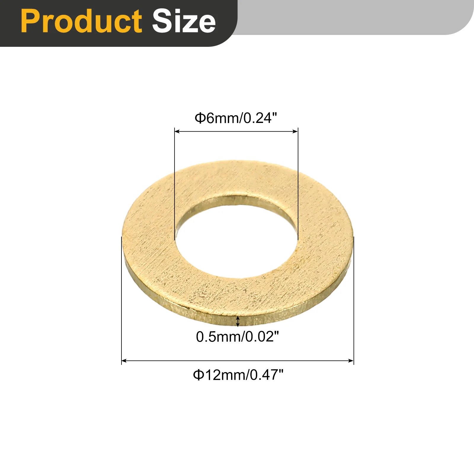 Uxcell M6 Flat Washer, 80Pcs Brass Ring Washers 12mm OD 0.5mm Thick Sealing Gasket Ring - Image 2