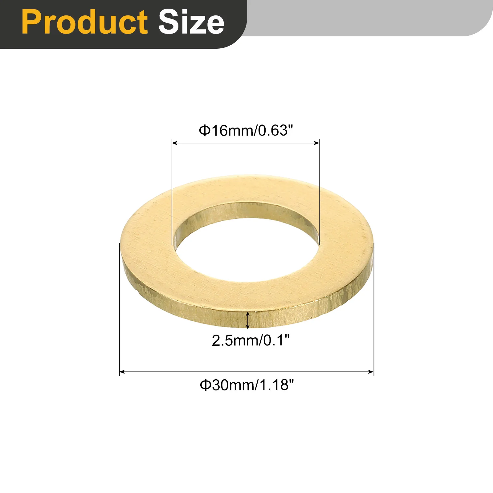 Uxcell M16 Flat Washer, 4Pcs Brass Ring Washers 30mm OD 2.5mm Thick Sealing Gasket Ring - Image 2