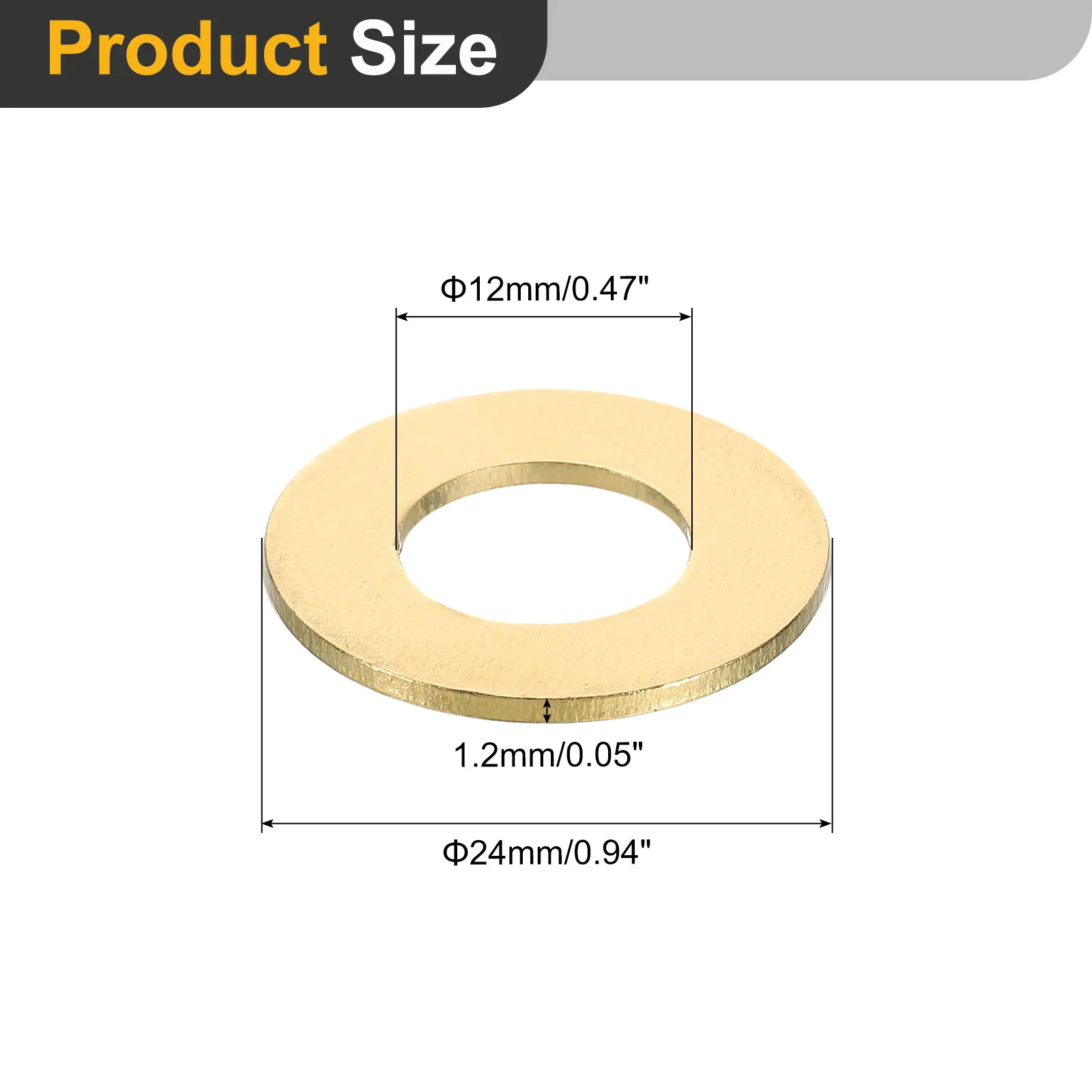 Uxcell M12 Flat Washer, 16Pcs Brass Ring Washer 24mm OD 1.2mm Thick Sealing Gasket Ring - Image 2