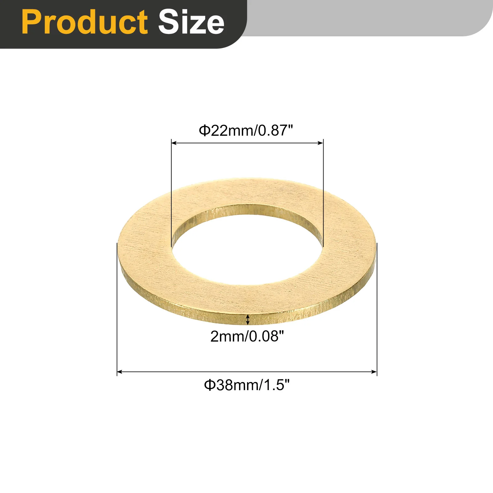 Uxcell M22 Flat Washer, 4Pcs Brass Ring Washers 38mm OD 2mm Thick Sealing Gasket Ring - Image 2