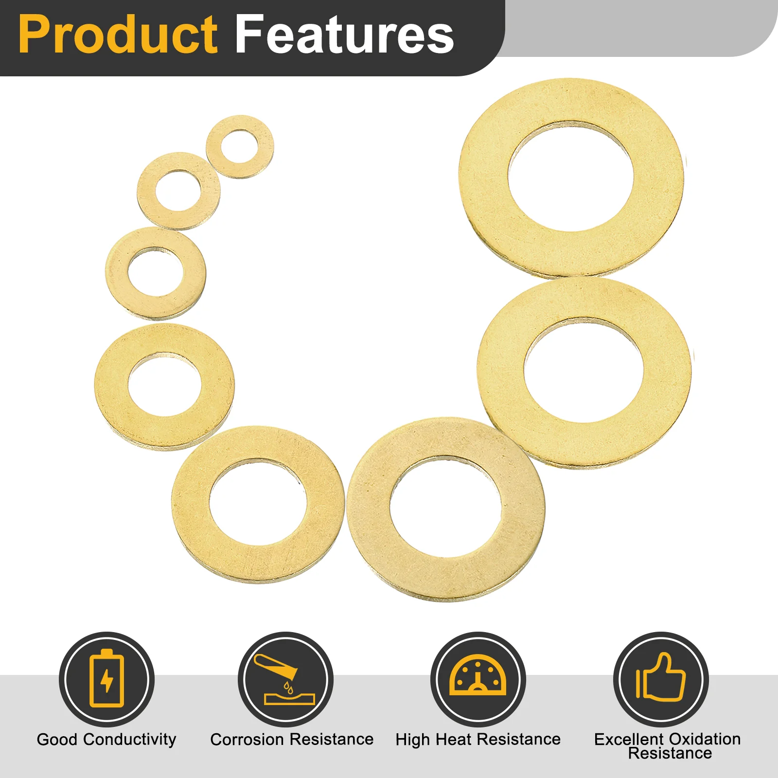 Uxcell M24 Flat Washer, Brass Ring Washers 44mm OD 3mm Thick Sealing Gasket Ring - Image 4