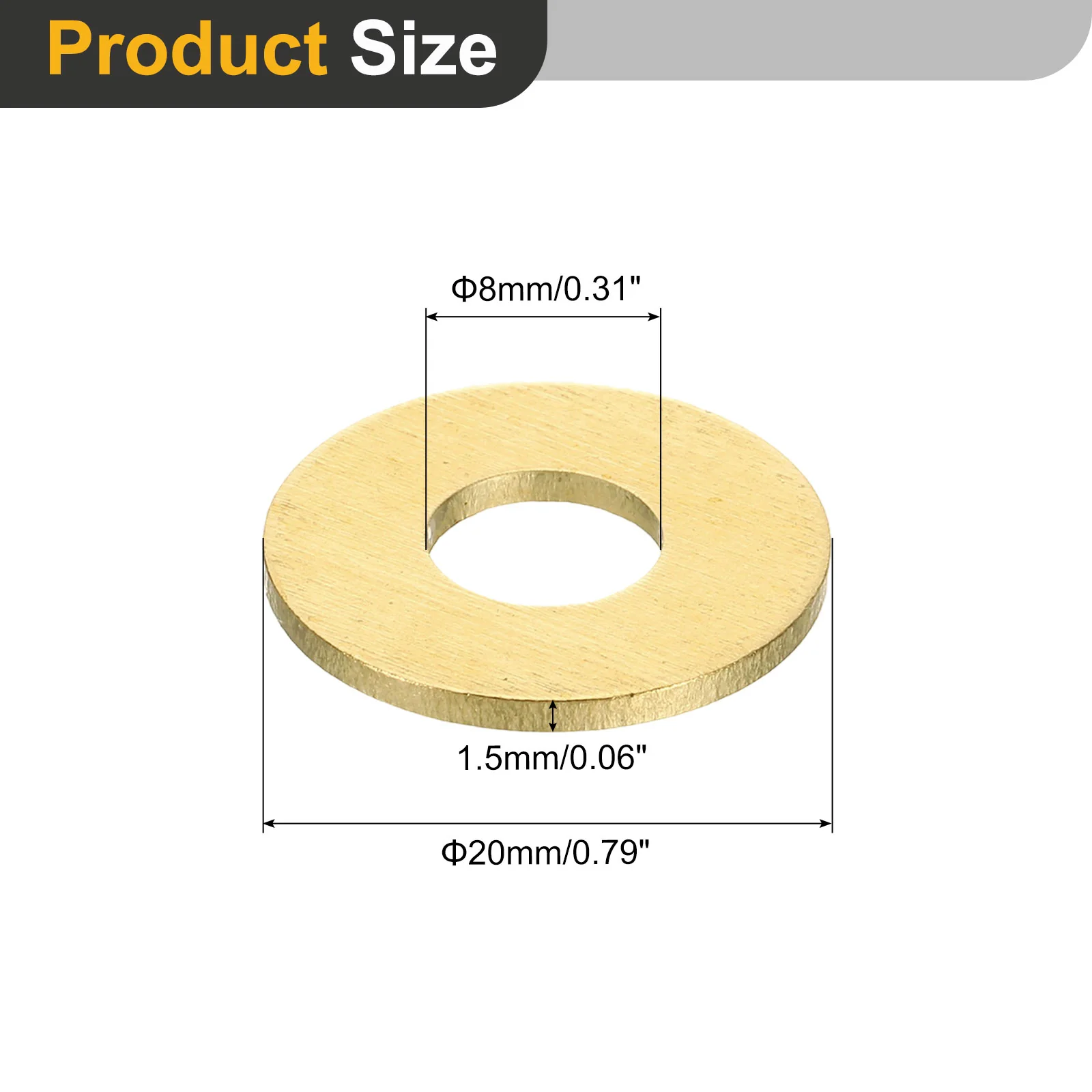 Uxcell M8 Flat Washer, 10Pcs Brass Ring Washers 20mm OD 1.5mm Thick Sealing Gasket Ring - Image 2