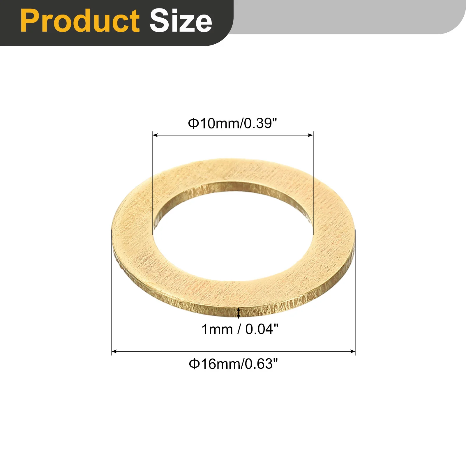 Uxcell M10 Flat Washer, 15Pcs Brass Ring Washers 16mm OD 1mm Thick Sealing Gasket Ring - Image 2