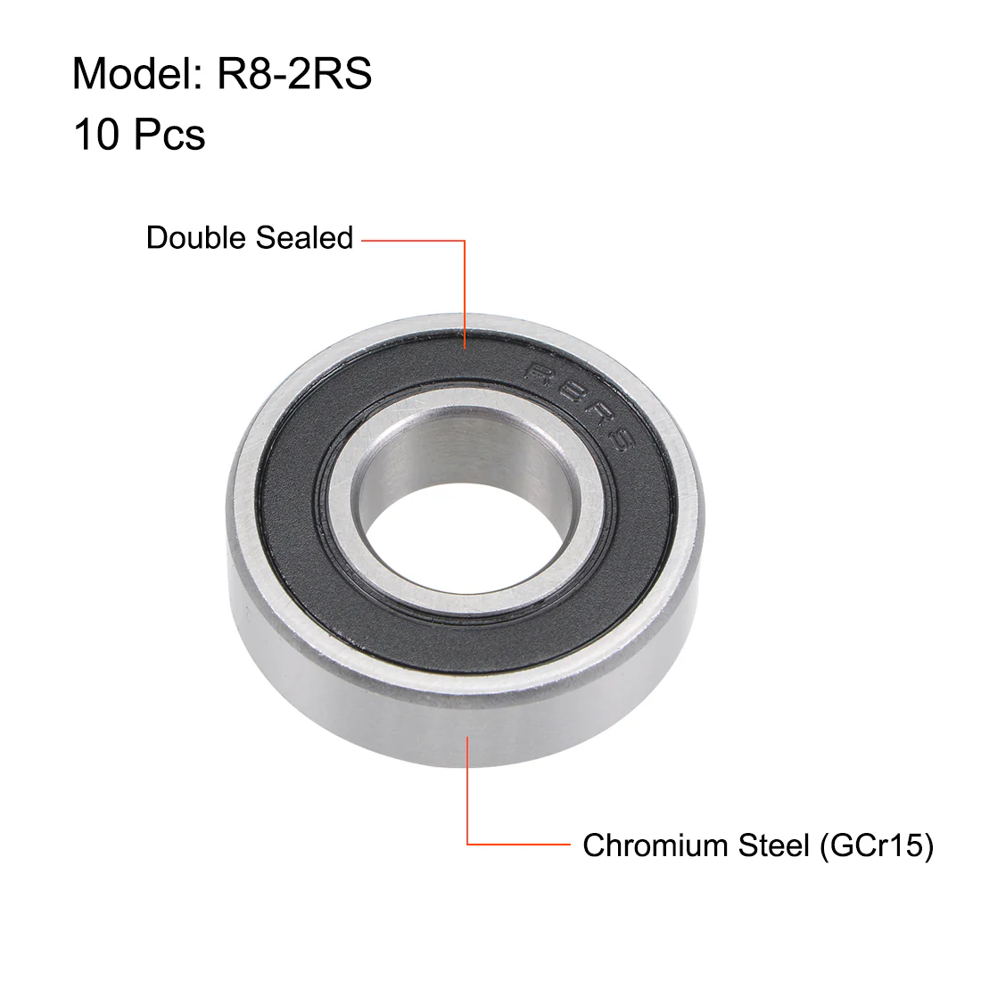 Uxcell R8-2RS Ball Bearings 1/2x1-1/8x5/16" Double Sealed Chrome Steel P6 10pcs - Image 2