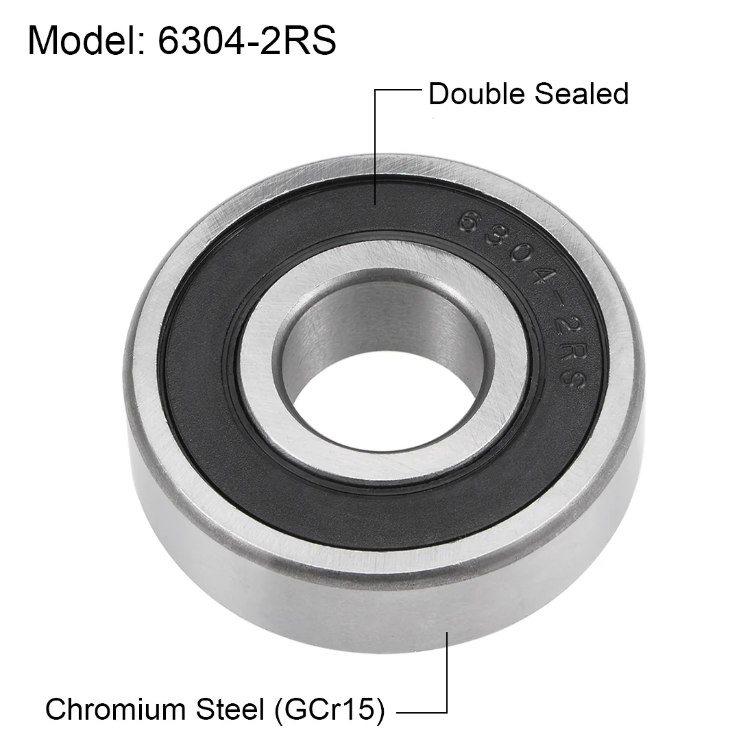 Uxcell 6304-2RS Deep Groove Ball Bearings 20x52x15mm Double Sealed Chrome Steel P6 - Image 2