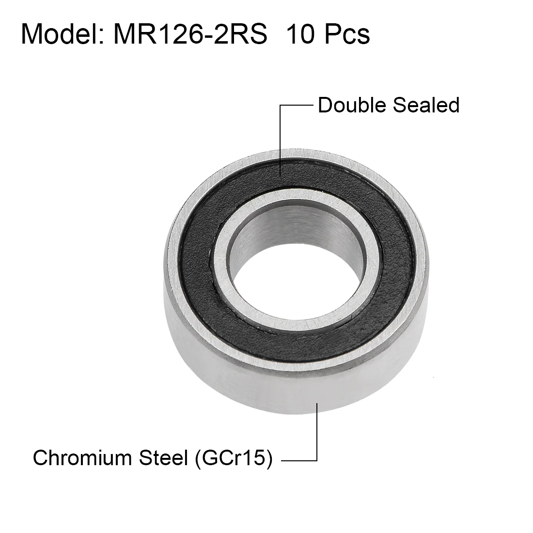 Uxcell MR126-2RS Deep Groove Ball Bearings 6x12x4mm Double Sealed Chrome Steel P6 10pcs - Image 2