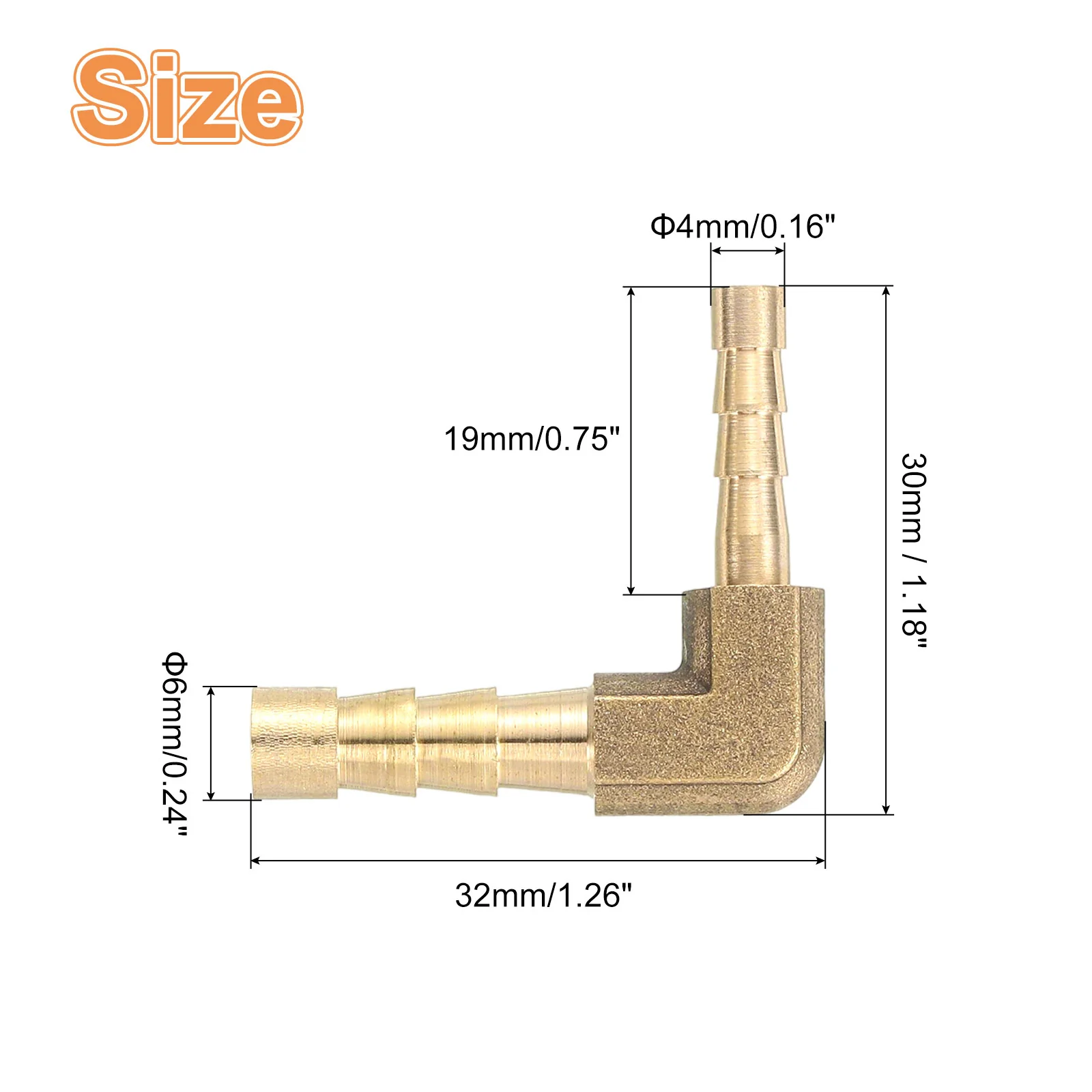 Uxcell 2 Pcs Brass Hose Barb Fitting l Right Angle Elbow Connector Coupler, 1/4"x3/16" ID Brass Fitting Air Hose Fittings Reducer for Connecting Water Fuel Air, Oil Hoses - Image 2
