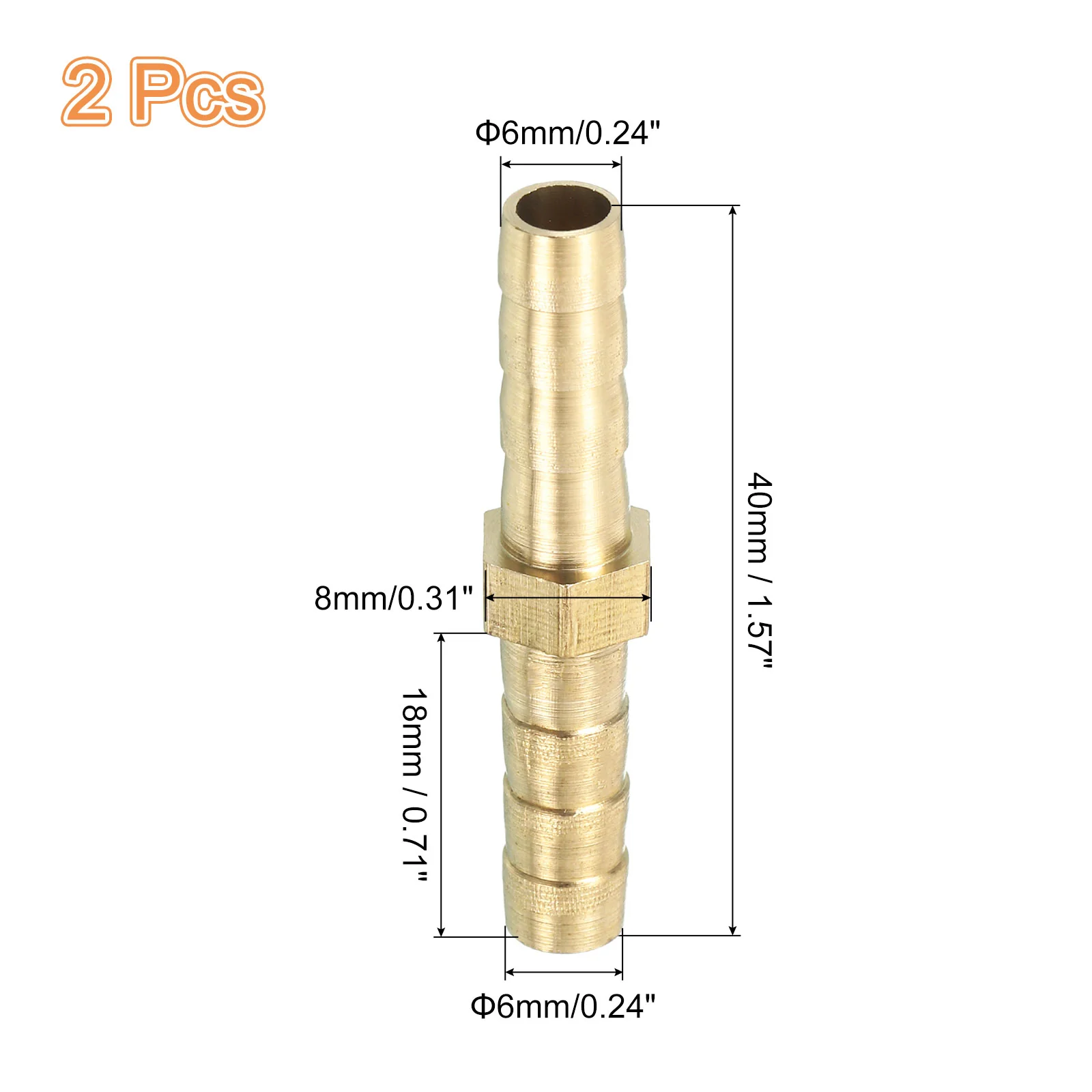 Uxcell 2 Pcs Brass Hose Barb Fitting Straight Connector Coupler, 1/4" ID Brass Fitting Air Hose Fittings for Connecting Water Fuel Air, Oil Hoses - Image 2