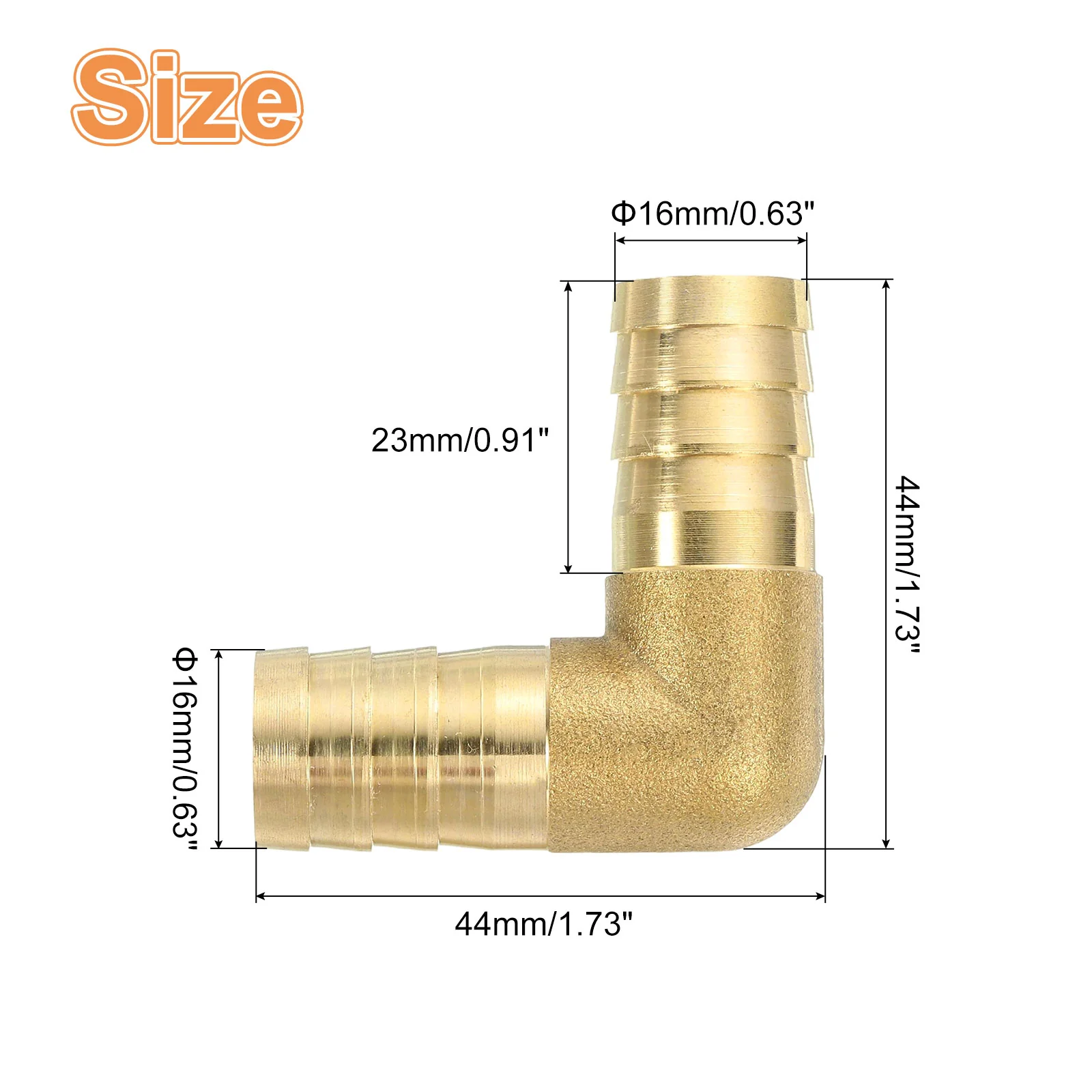 Uxcell 2 Pcs Brass Hose Barb Fitting L Right Angle Elbow Connector Coupler, 5/8" ID Brass Fitting Air Hose Fittings for Connecting Water Fuel Air, Oil Hoses - Image 2