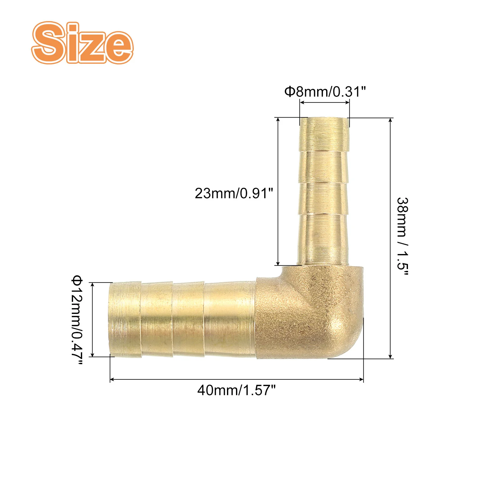 Uxcell 2 Pcs Brass Hose Barb Fitting l Right Angle Elbow Connector Coupler, 1/2"x5/16" ID Brass Fitting Air Hose Fittings Reducer for Connecting Water Fuel Air, Oil Hoses - Image 2