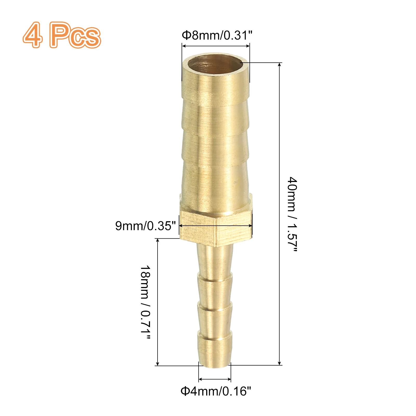 Uxcell 4Pcs Brass Hose Barb Fitting Straight Connector Coupler, 5/16"x3/16" ID - Image 2