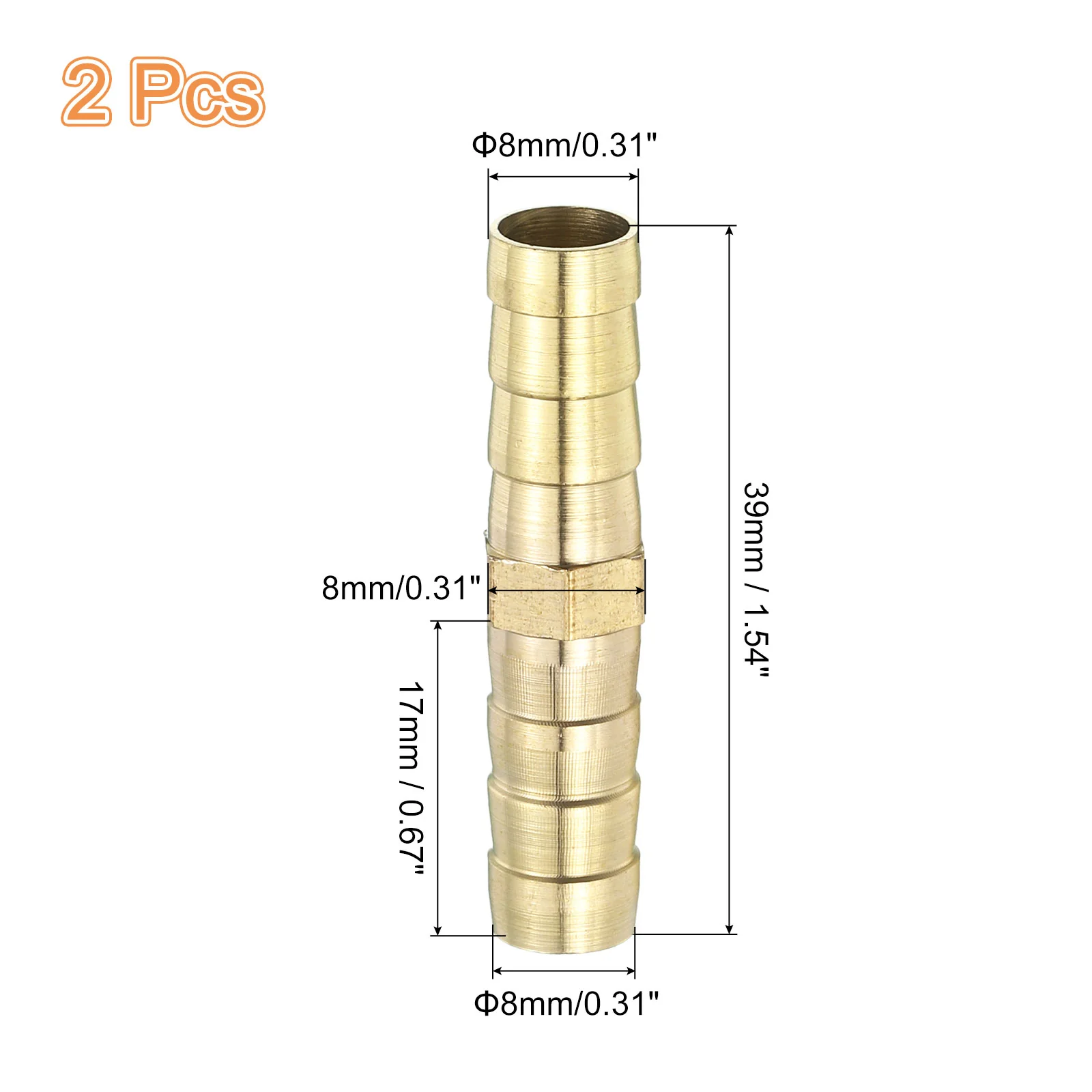Uxcell 2 Pcs Brass Hose Barb Fitting Straight Connector Coupler, 5/16" ID Brass Fitting Air Hose Fittings for Connecting Water Fuel Air, Oil Hoses - Image 2