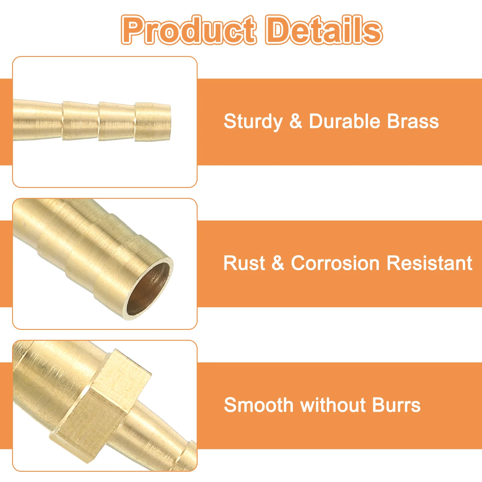 Uxcell 4 Pcs Brass Hose Barb Fitting Straight Connector Coupler, 1/4"x3/16" ID Brass Fitting Air Hose Fittings Reducer for Connecting Water Fuel Air, Oil Hoses - Image 3
