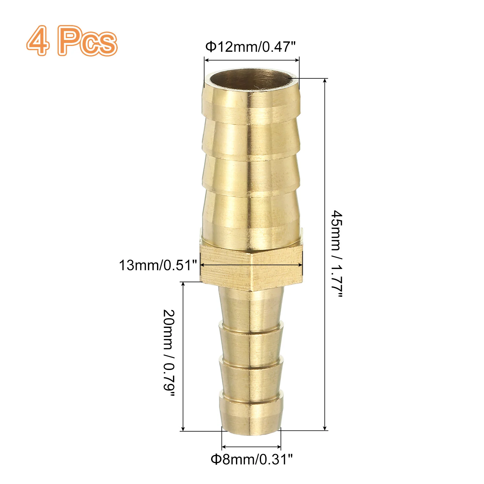 Uxcell 4 Pcs Brass Hose Barb Fitting Straight Connector Coupler, 1/2"x5/16" ID Brass Fitting Air Hose Fittings Reducer for Connecting Water Fuel Air, Oil Hoses - Image 2