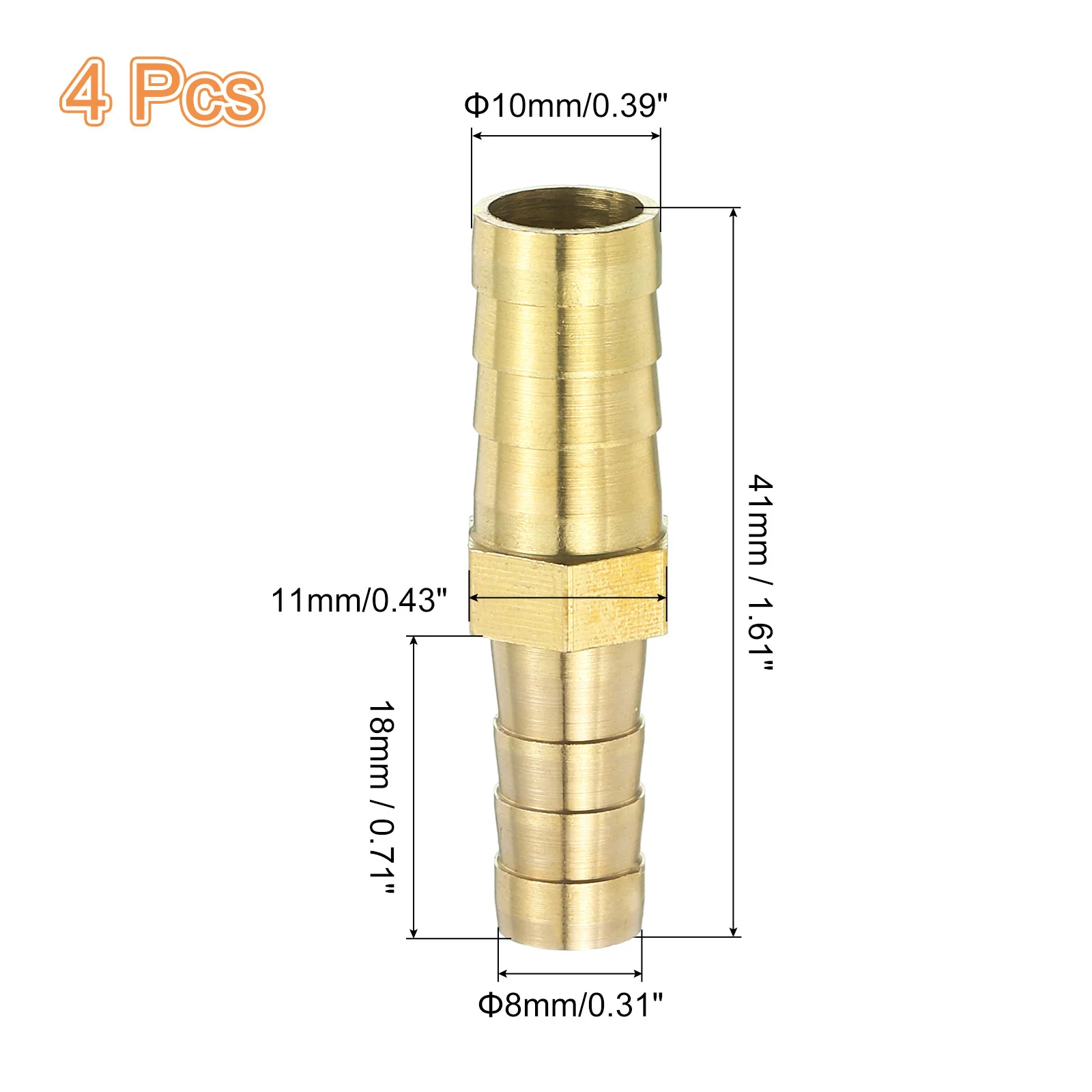 Uxcell 4Pcs Brass Hose Barb Fitting Straight Connector Coupler, 3/8"x5/16" ID - Image 2