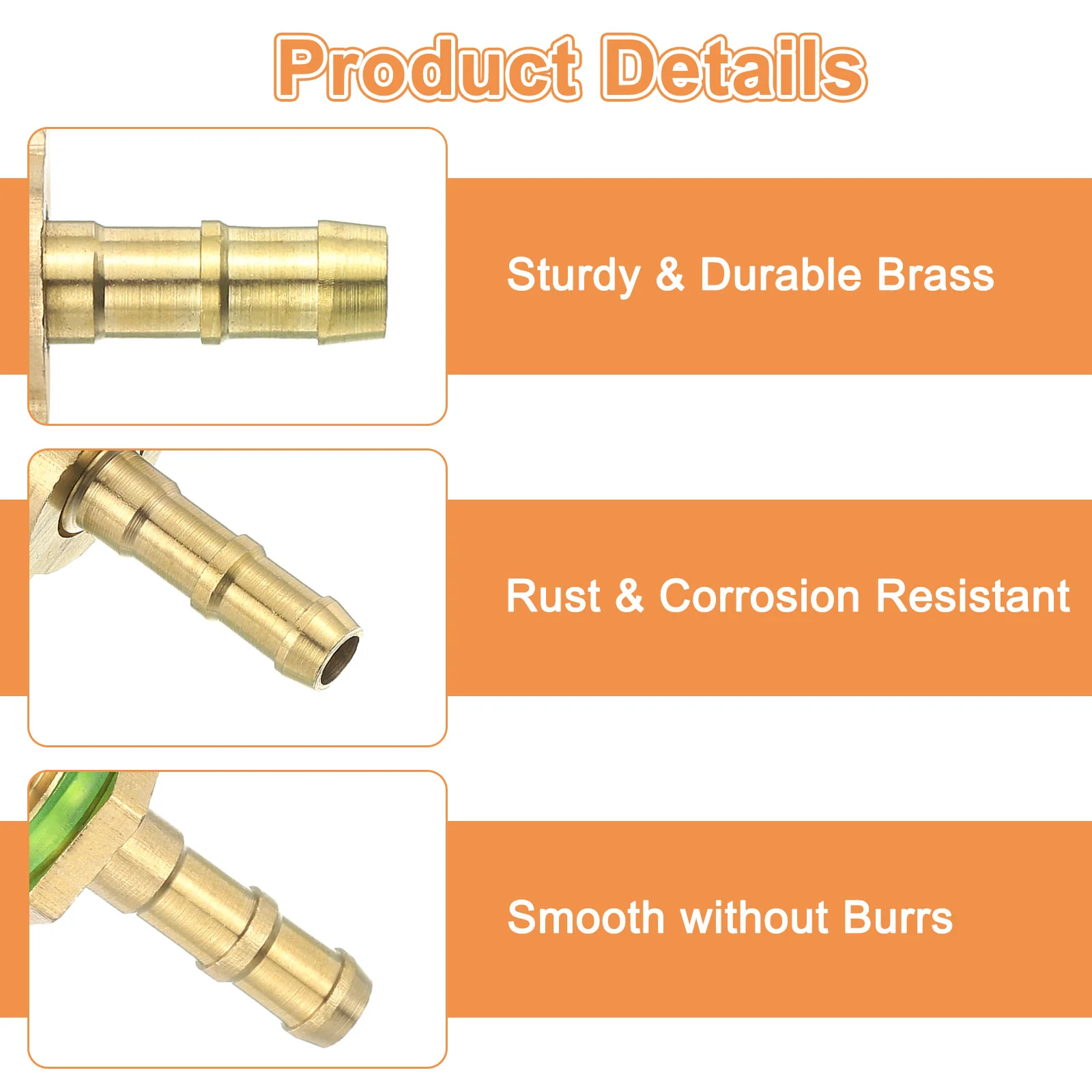 Uxcell 2 Pcs Brass Hose Barb Fitting Straight Connector Coupler, 3/8" ID - Image 3