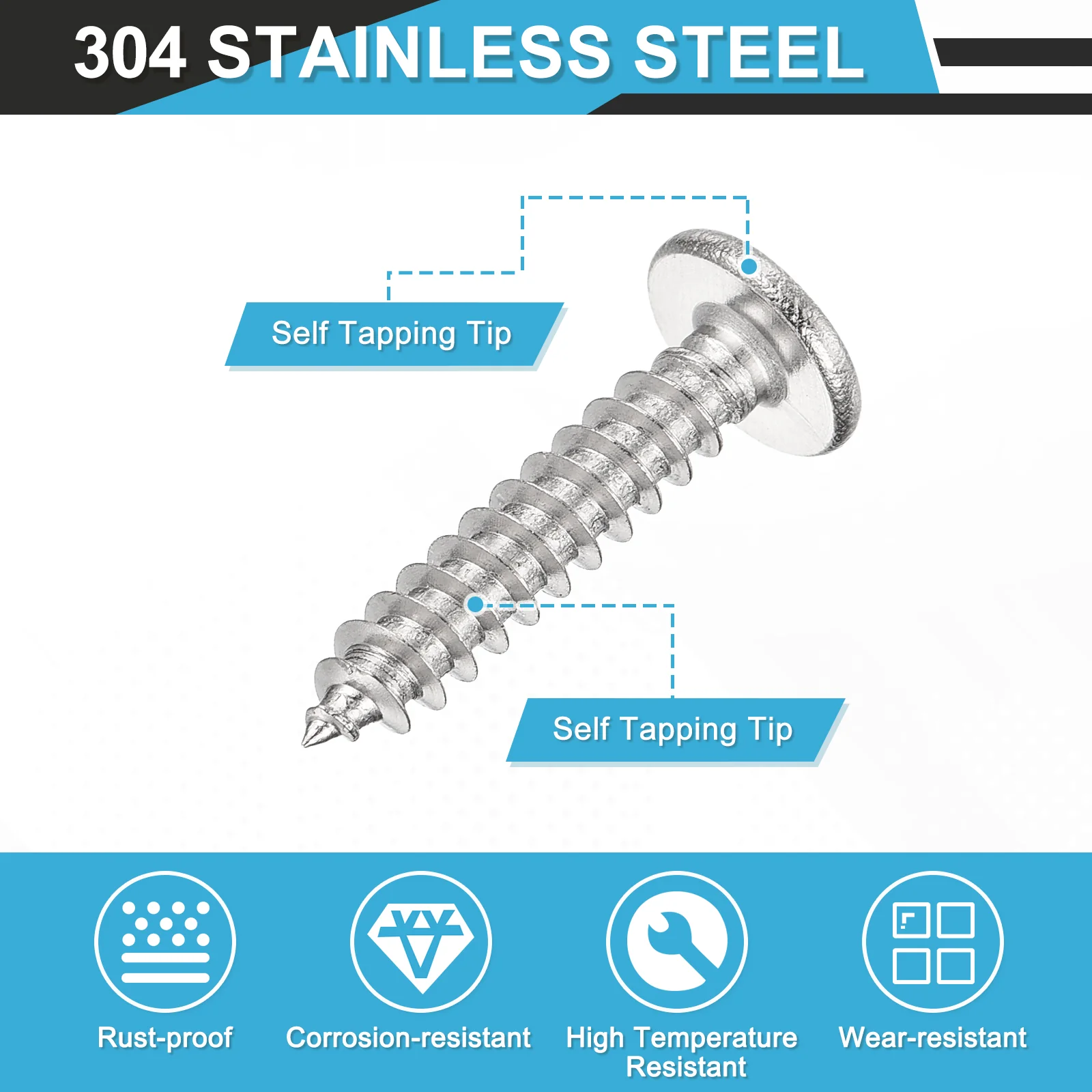 Uxcell M4 x 20mm (100 Pack) 304 Stainless Steel Flat Round Socket Head Wood Screws - Image 3