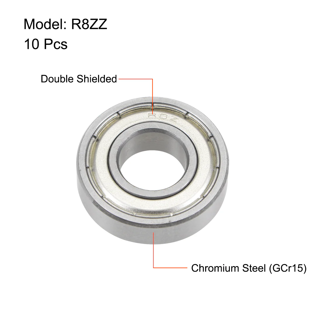 Uxcell R8ZZ Deep Groove Ball Bearings 1/2" x 1-1/8" x 5/16" Double Shielded Chrome Steel P6(ABEC3) 10pcs - Image 2