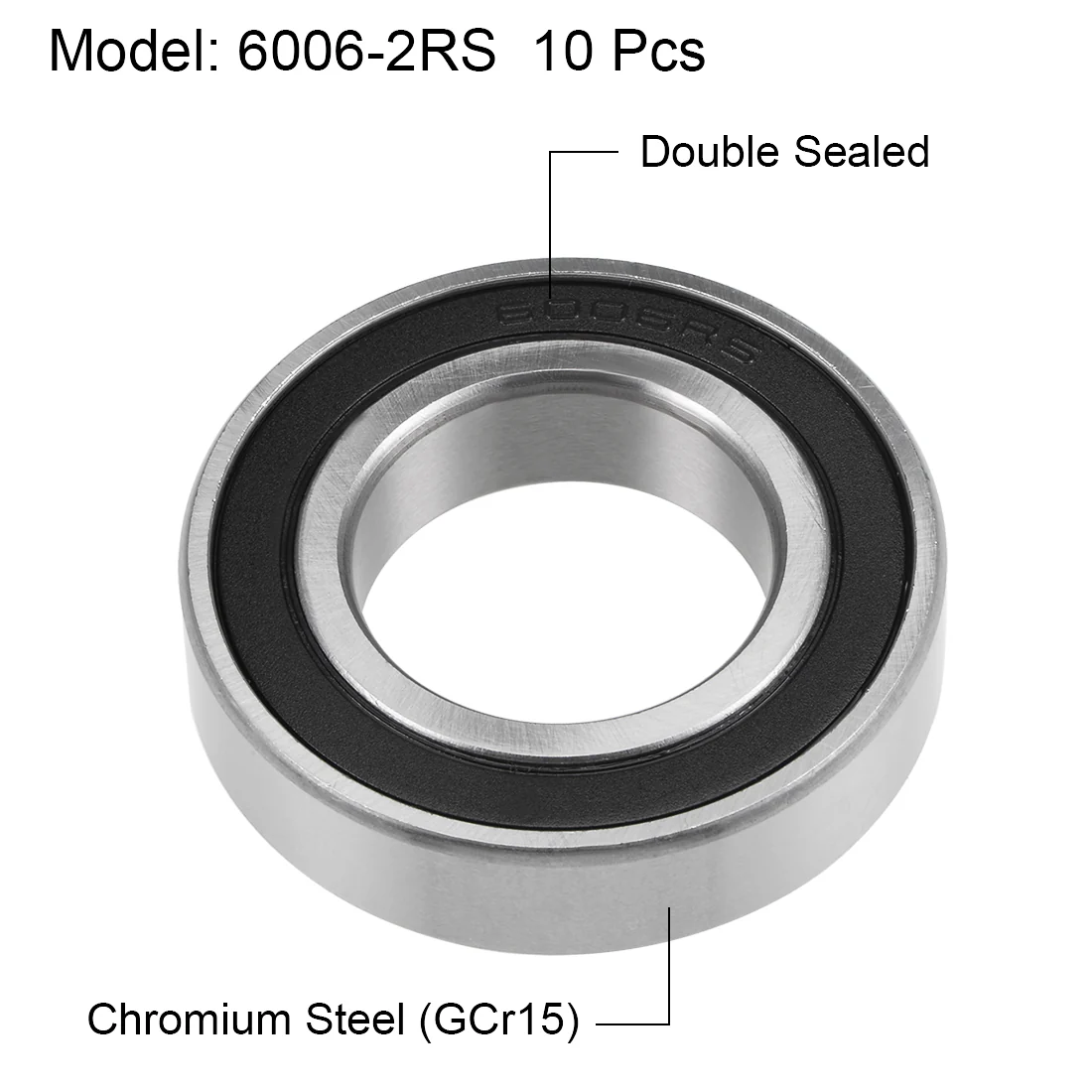 Uxcell 6006-2RS Deep Groove Ball Bearings 30mm x 55mm x 13mm Double Sealed Chrome Steel P6(ABEC3) 10pcs - Image 2