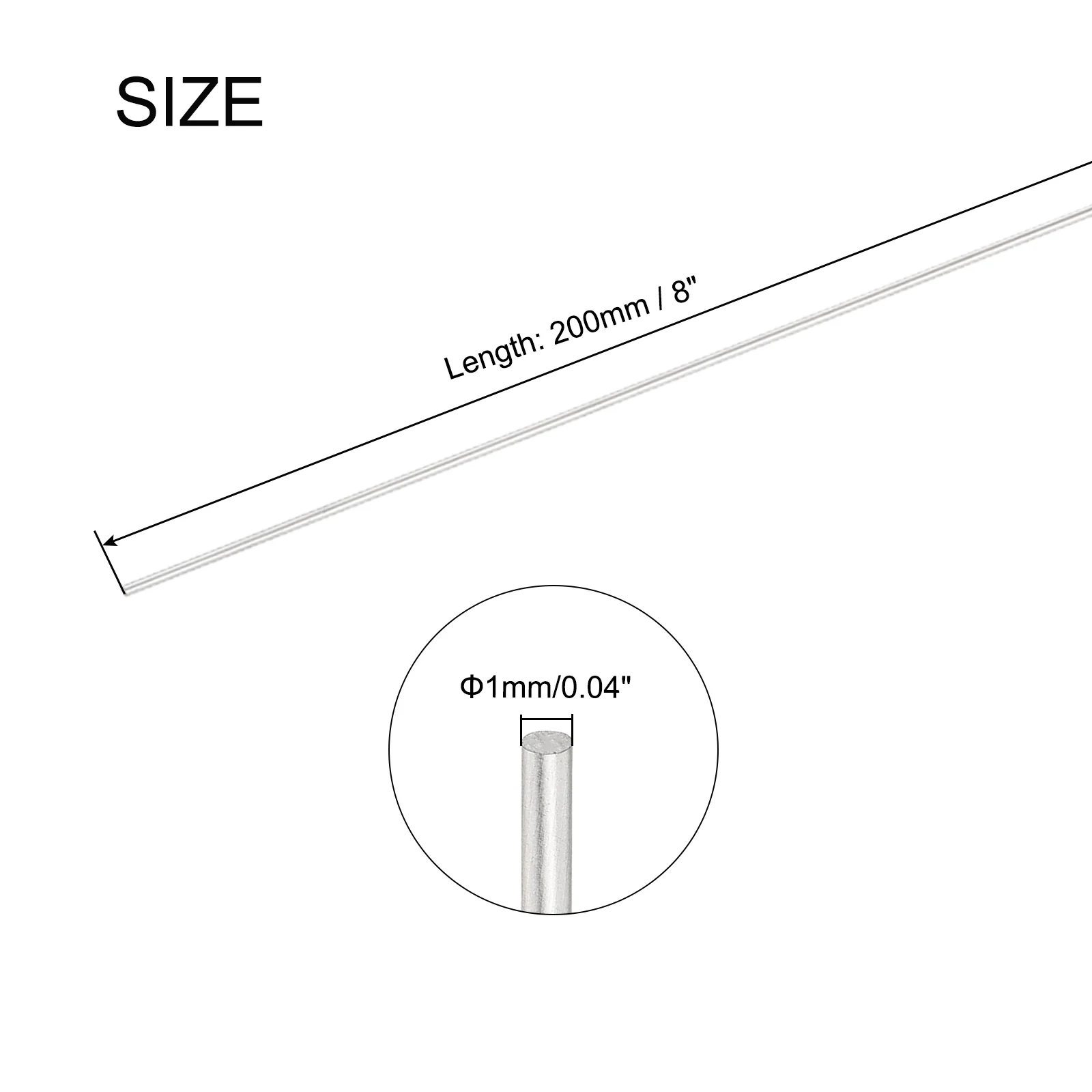 Uxcell 1mm x 200mm Stainless Steel Round Rod, Metal Solid Shaft Rods Lathe Bar 20pcs - Image 2