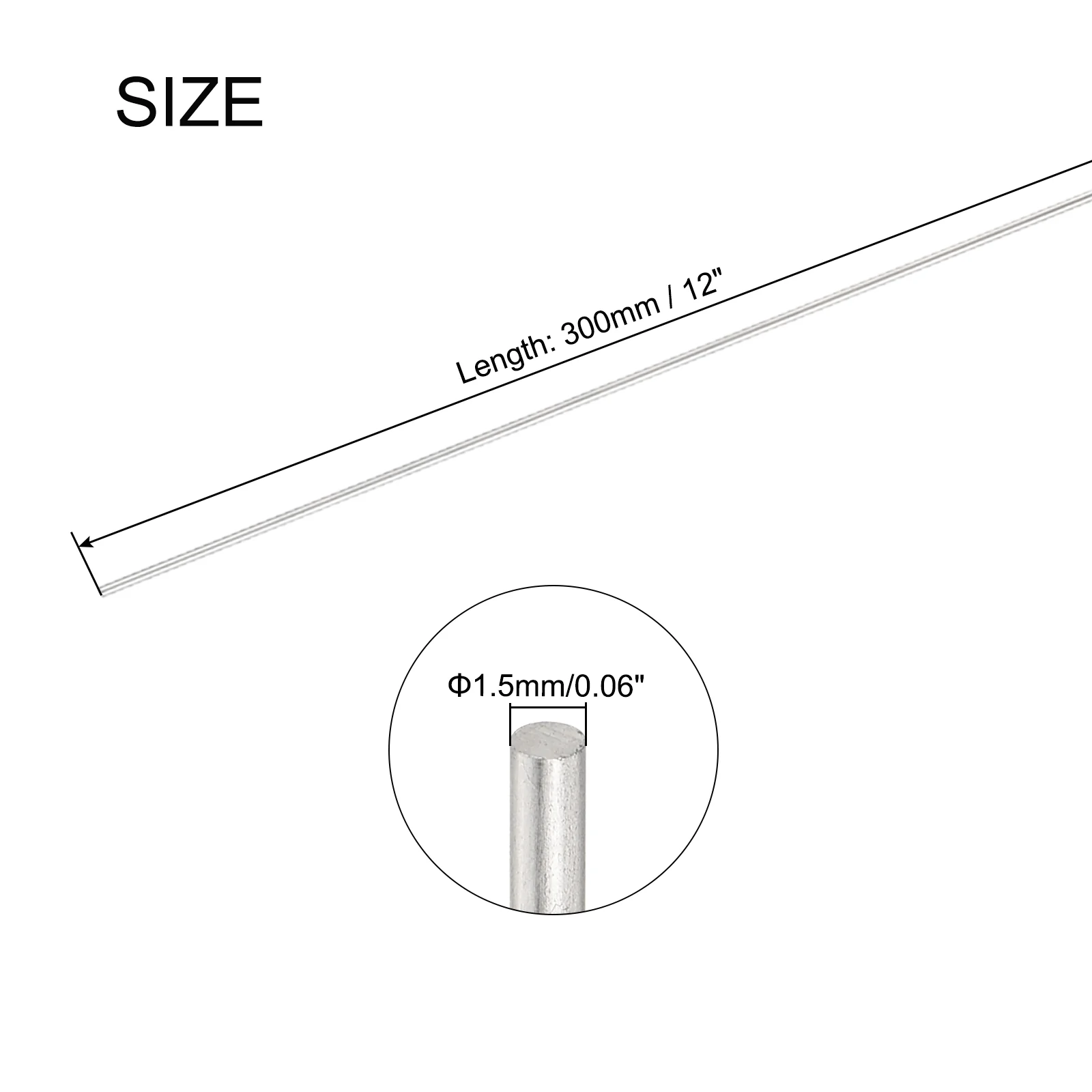 Uxcell 1.5mm x 300mm Stainless Steel Round Rod, Metal Solid Shaft Rods Lathe Bar 30pcs - Image 2
