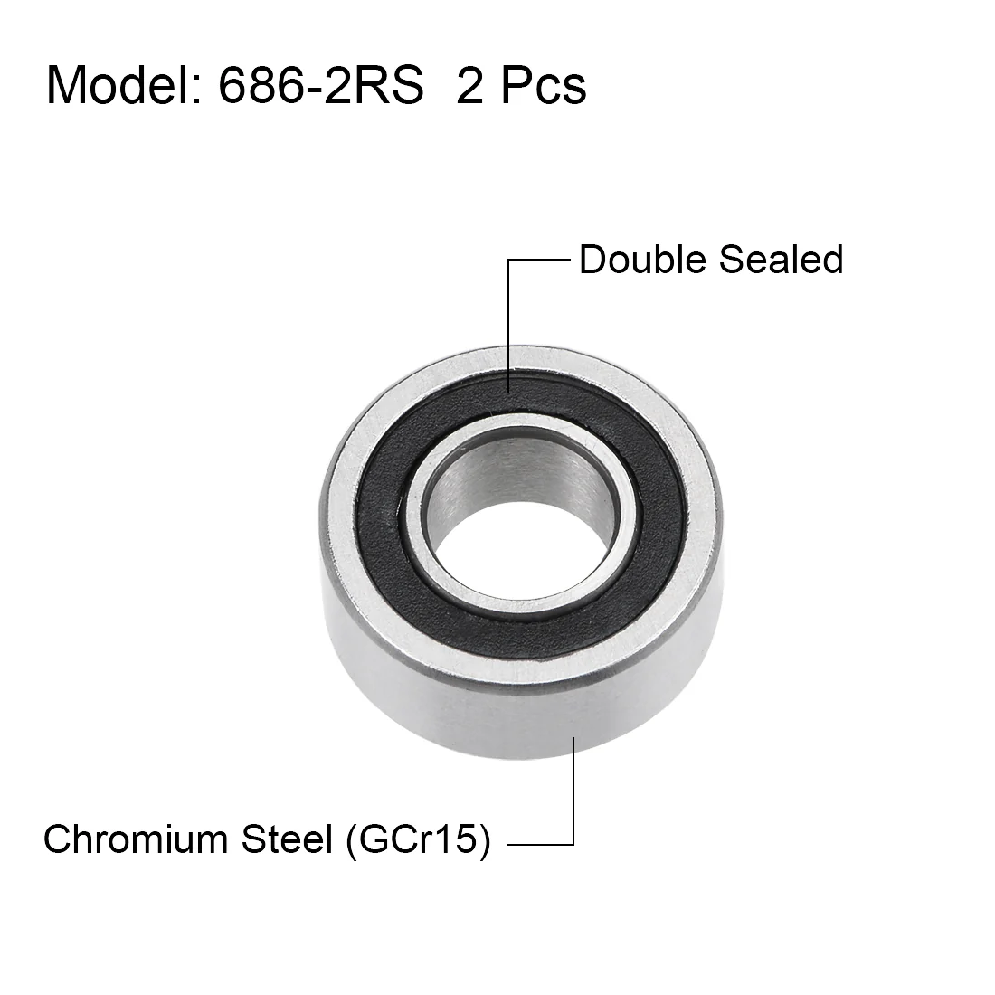 Uxcell 686-2RS Deep Groove Ball Bearings 6mm x 13mm x 5mm Double Sealed Chrome Steel P6(ABEC3) 2pcs - Image 2
