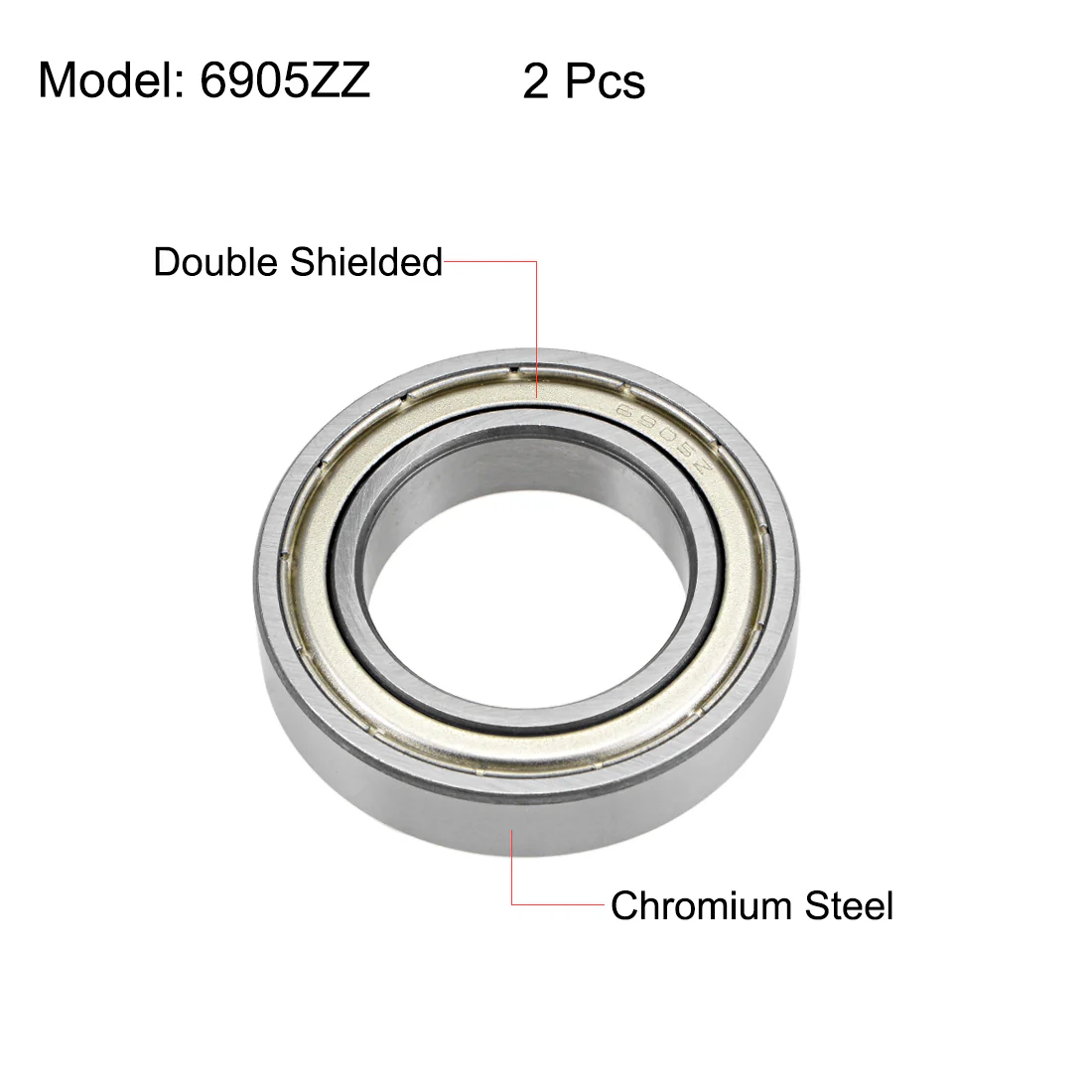 Uxcell 6905ZZ Deep Groove Ball Bearings Z2 25x42x9mm Double Shielded Chrome Steel 2pcs - Image 2