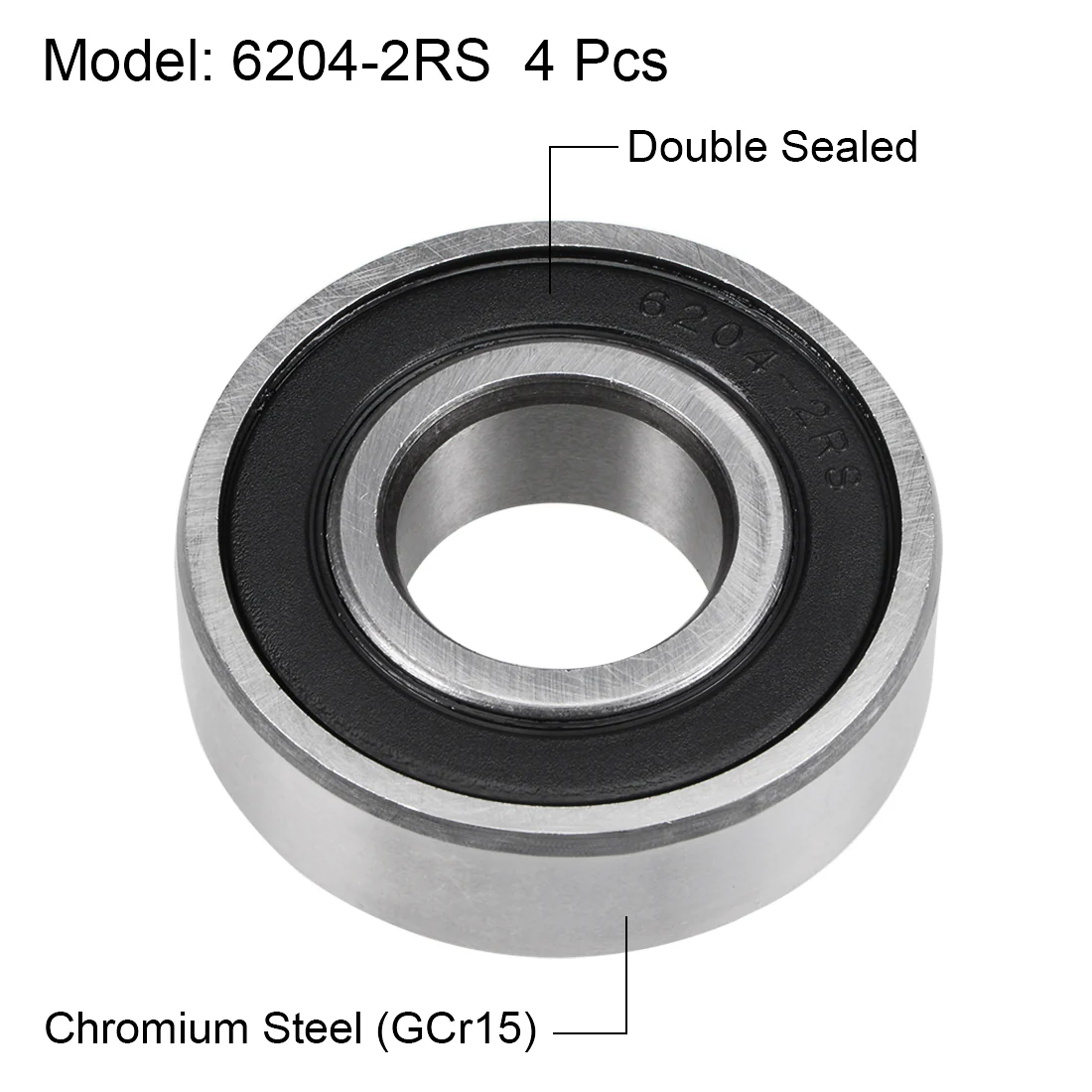 Uxcell 6204-2RS Deep Groove Ball Bearings 20mm x 47mm x 14mm Double Sealed Chrome Steel Z2 4pcs - Image 2