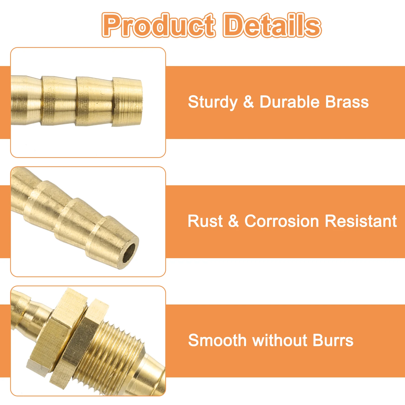 Uxcell 2 Pcs 1.42" x 0.39" Brass Hose Barb Fitting Straight Connector Coupler 3/16" ID - Image 3