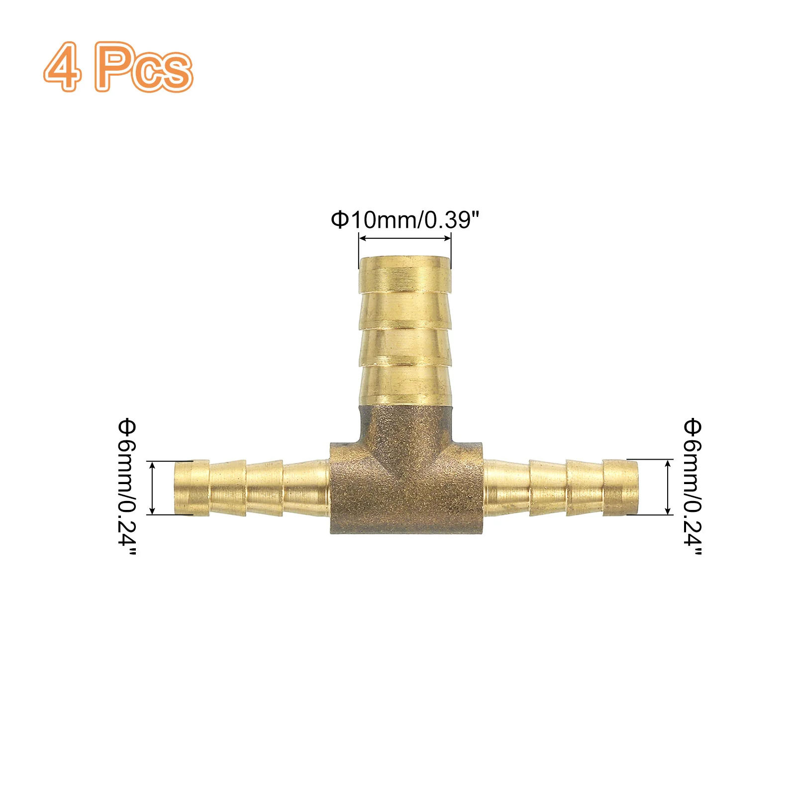 Uxcell 4 Pcs Brass Hose Barb Fitting Tee 3 Way Connector Coupler, 1/4"x3/8"x1/4" ID Brass Fitting Air Hose Fittings Reducer for Connecting Water Fuel Air, Oil Hoses - Image 2