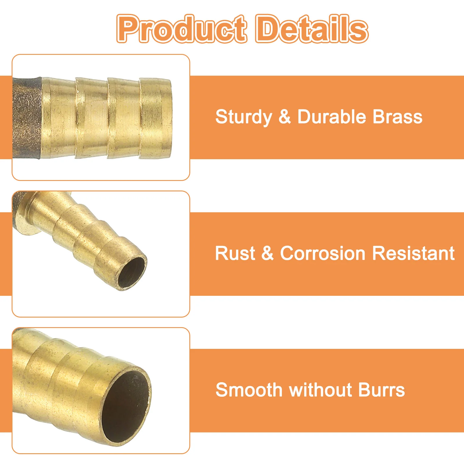 Uxcell 4 Pcs Brass Hose Barb Fitting Tee 3 Way Connector Coupler, 1/4"x3/8"x1/4" ID Brass Fitting Air Hose Fittings Reducer for Connecting Water Fuel Air, Oil Hoses - Image 3