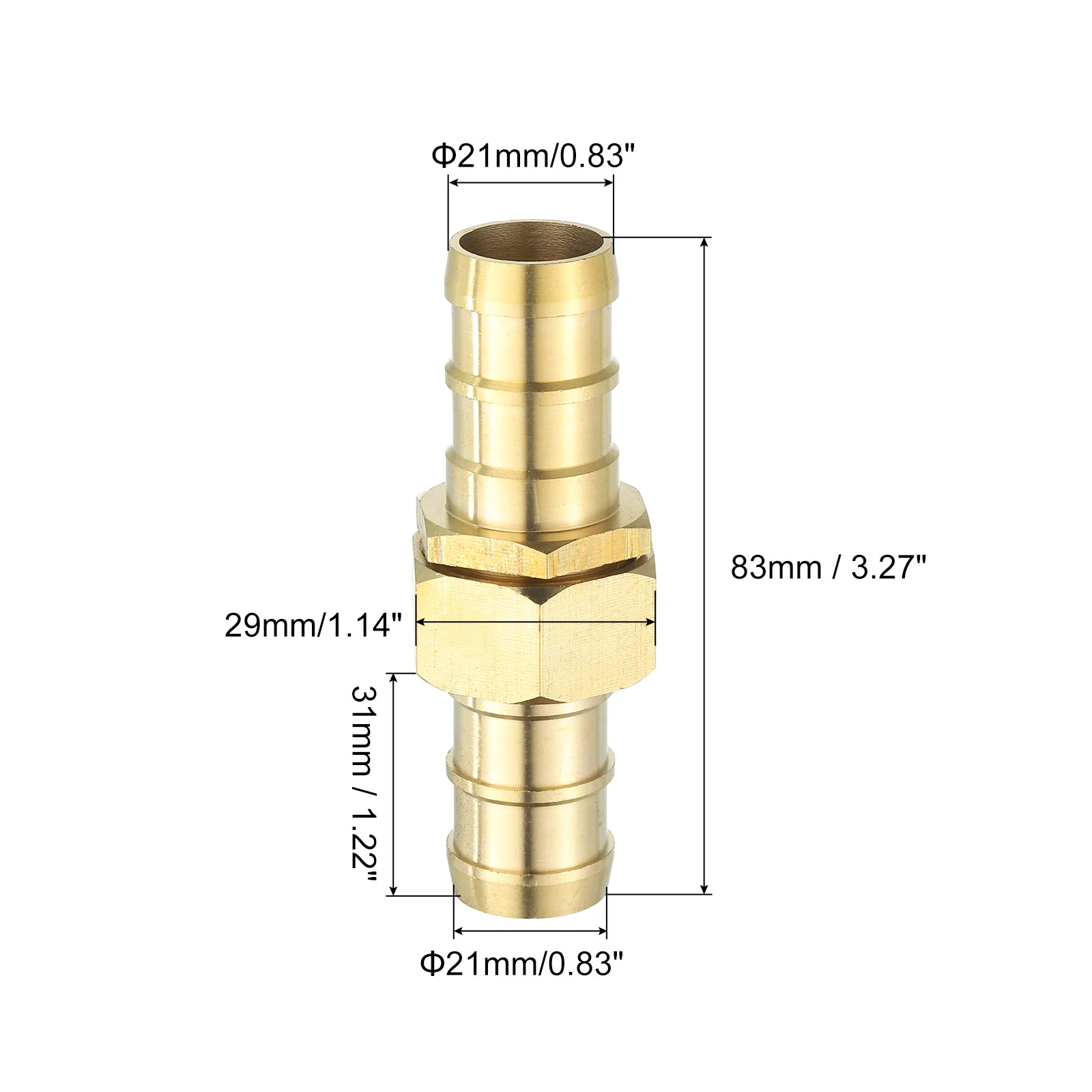 Uxcell 1Pcs Brass Hose Barb Fitting Straight Connector Coupler, 13/16" ID with Washer - Image 2
