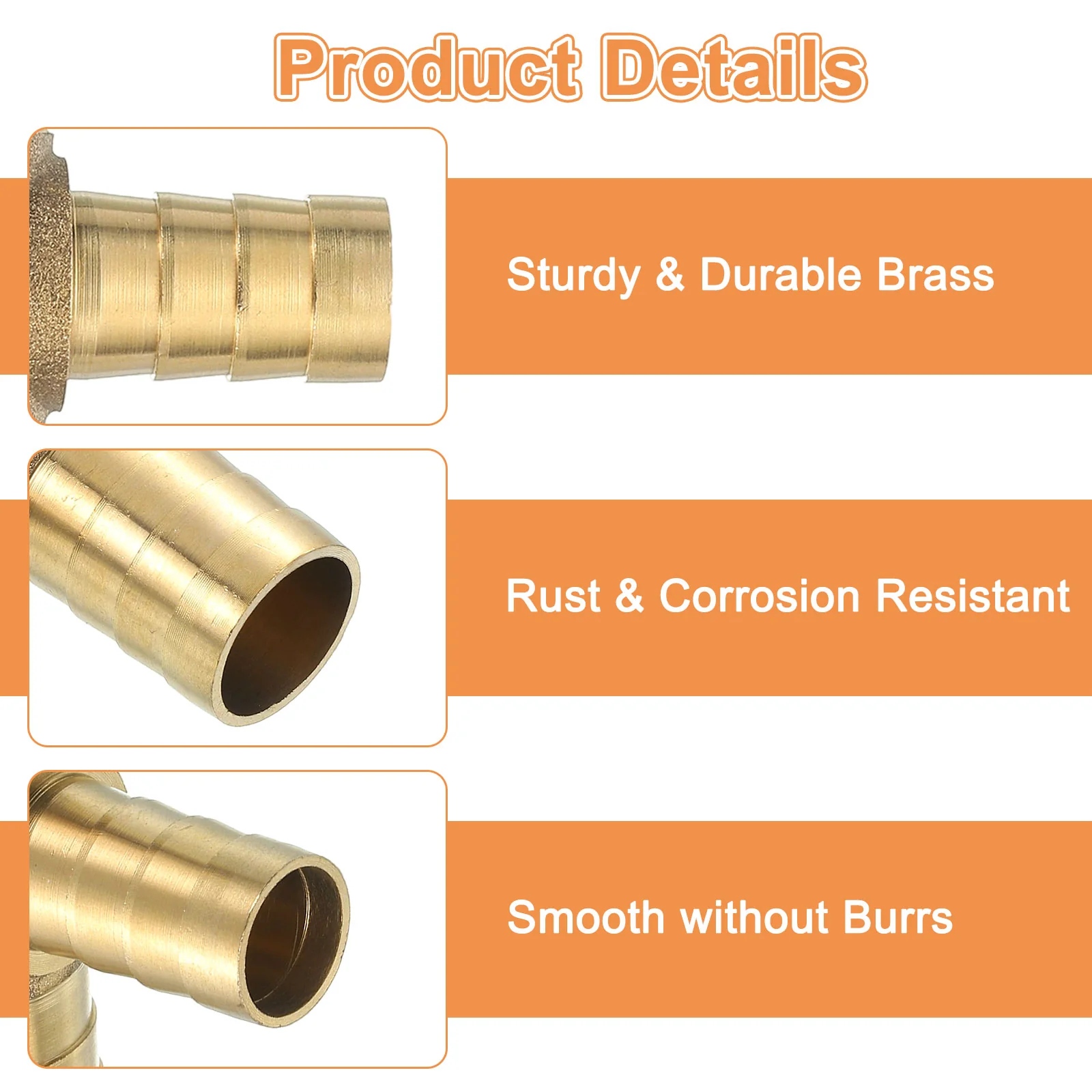 Uxcell 4Pcs Brass Hose Barb Fitting Tee 3 Way Connector Coupler, 5/8"x1/2"x5/8" ID - Image 3