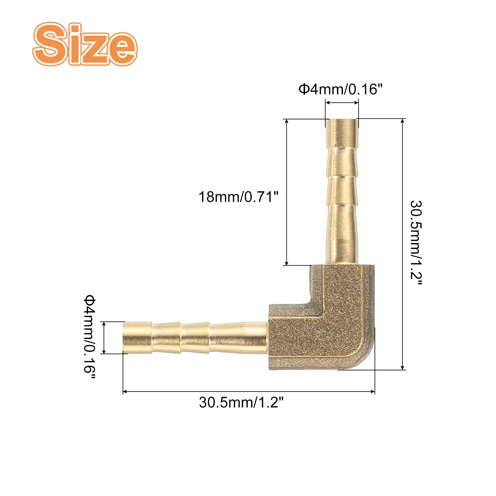 Uxcell 2 Pcs Brass Hose Barb Fitting l Right Angle Elbow Connector Coupler, 3/16" ID Brass Fitting Air Hose Fittings for Connecting Water Fuel Air, Oil Hoses - Image 2