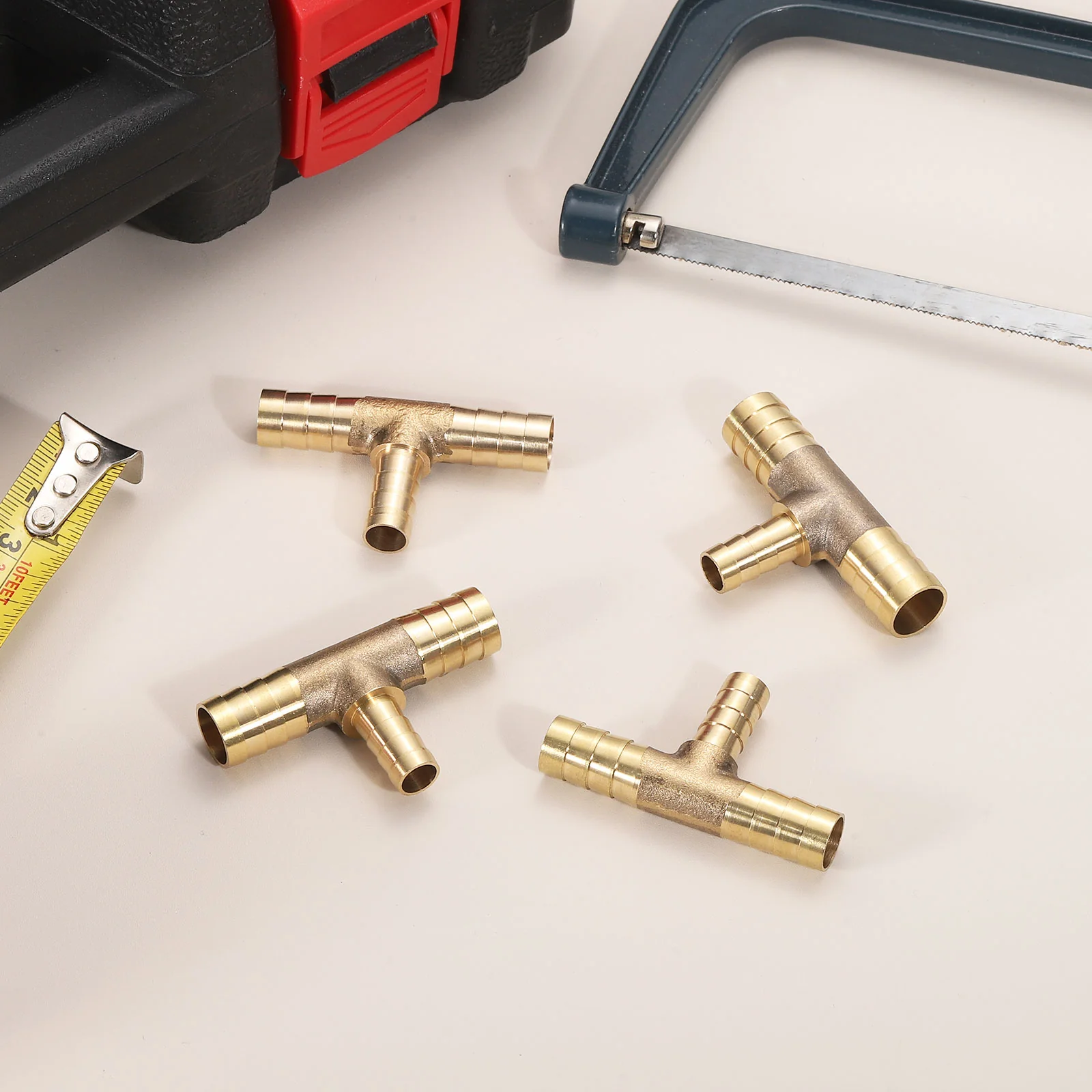 Uxcell 4Pcs Brass Hose Barb Fitting Tee 3 Way Connector Coupler, 1/2"x3/8"x1/2" ID - Image 4