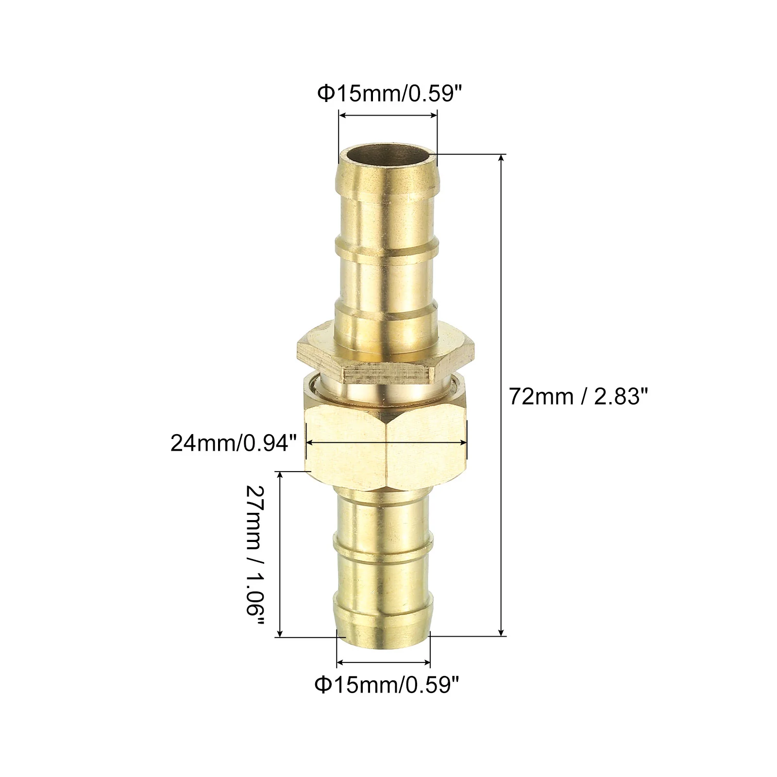 Uxcell 1 Pcs Brass Hose Barb Fitting Straight Connector Coupler, 9/16" ID Brass Fitting Air Hose Fittings with Washer for Connecting Water Fuel Air, Oil Hoses - Image 2