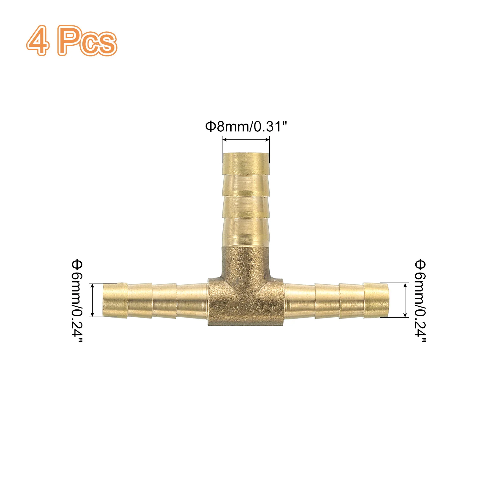Uxcell 4Pcs Brass Hose Barb Fitting Tee 3 Way Connector Coupler, 1/4"x5/16"x1/4" ID - Image 2